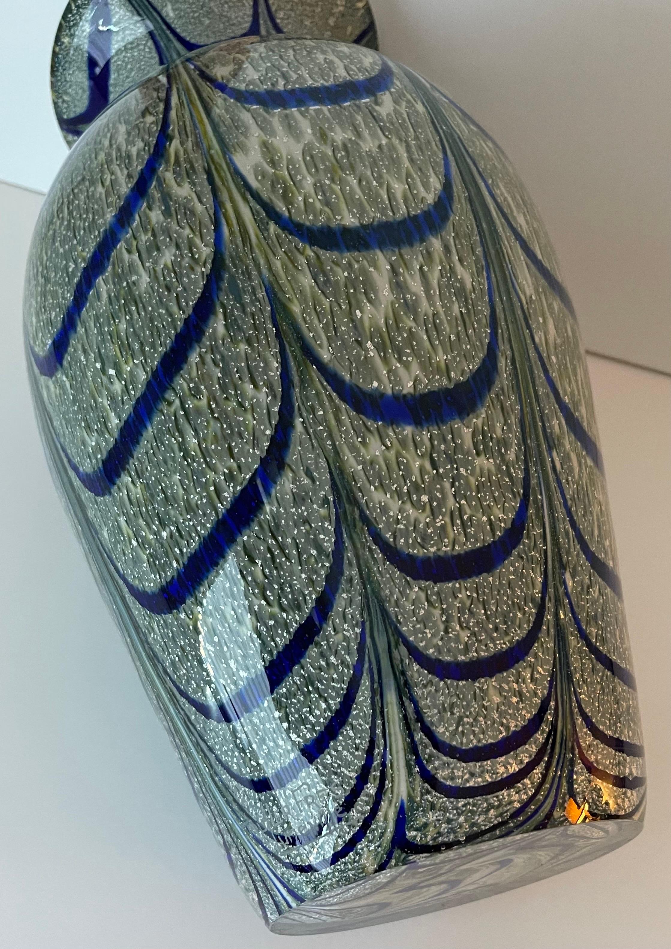Blown Art Glass Peacock Pattern Large Vase For Sale 5