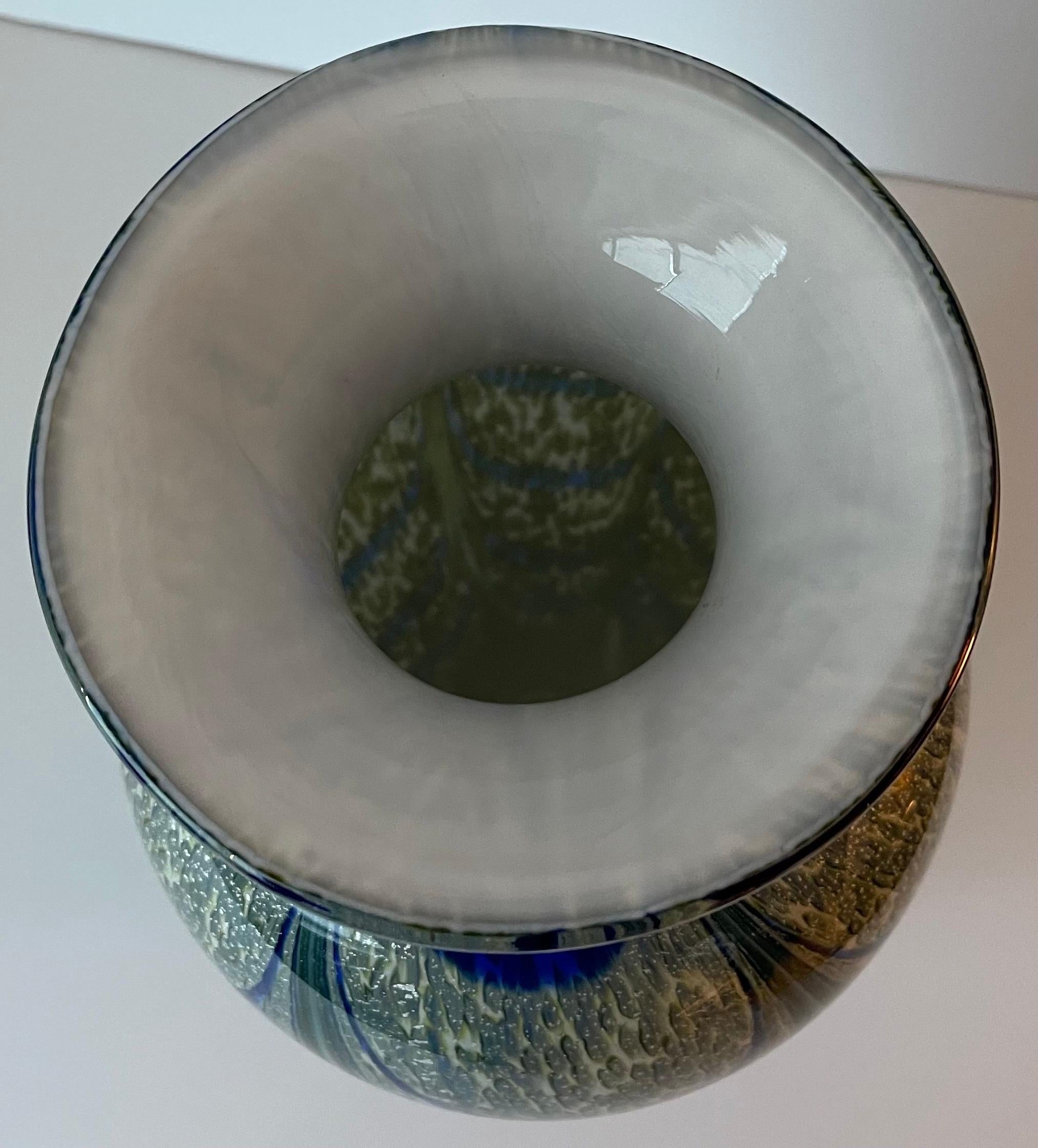 Blown Art Glass Peacock Pattern Large Vase For Sale 6