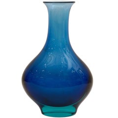 Large Blue & Turquoise Sommerso Glass Vase by Flavio Poli for Archimede Seguso