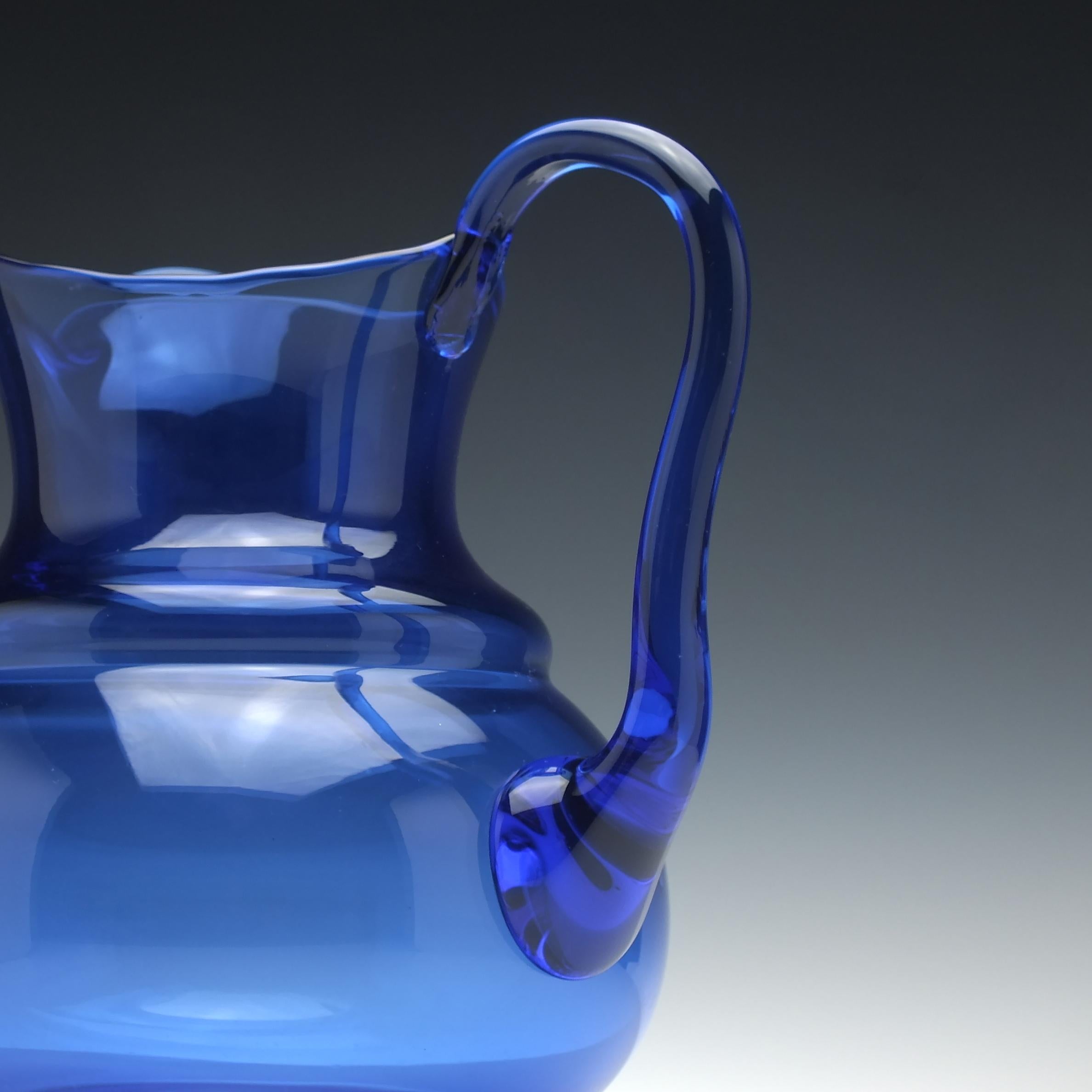 Blown Glass Large Blue 19th Century Water Jug, circa 1880 For Sale