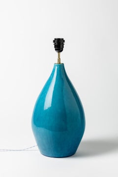 Large Blue 20th Century Ceramic Table Lamp by Jean Maubrou circa 1940 Art Deco