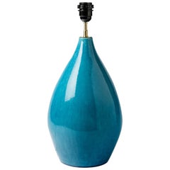 Gran lámpara de sobremesa de cerámica azul del siglo XX de Jean Maubrou circa 1940 Art Déco