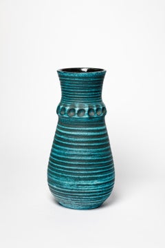 Large blue 20th century design ceramic vase by accolay circa 1950 40 cm