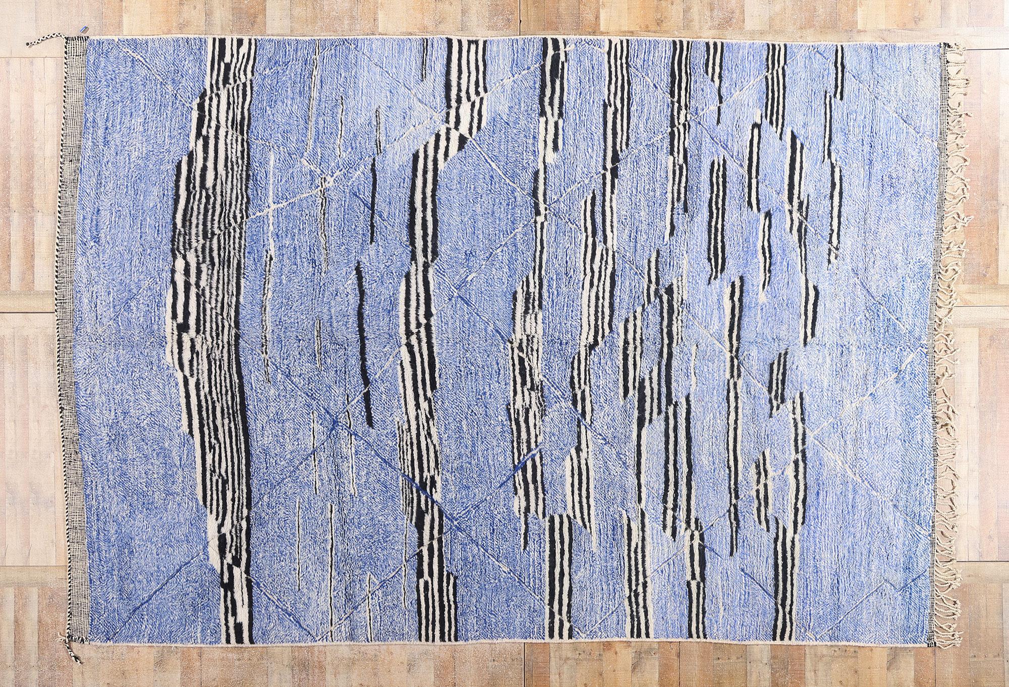 Grande tappeto marocchino berbero astratto blu con stile moderno in vendita 6