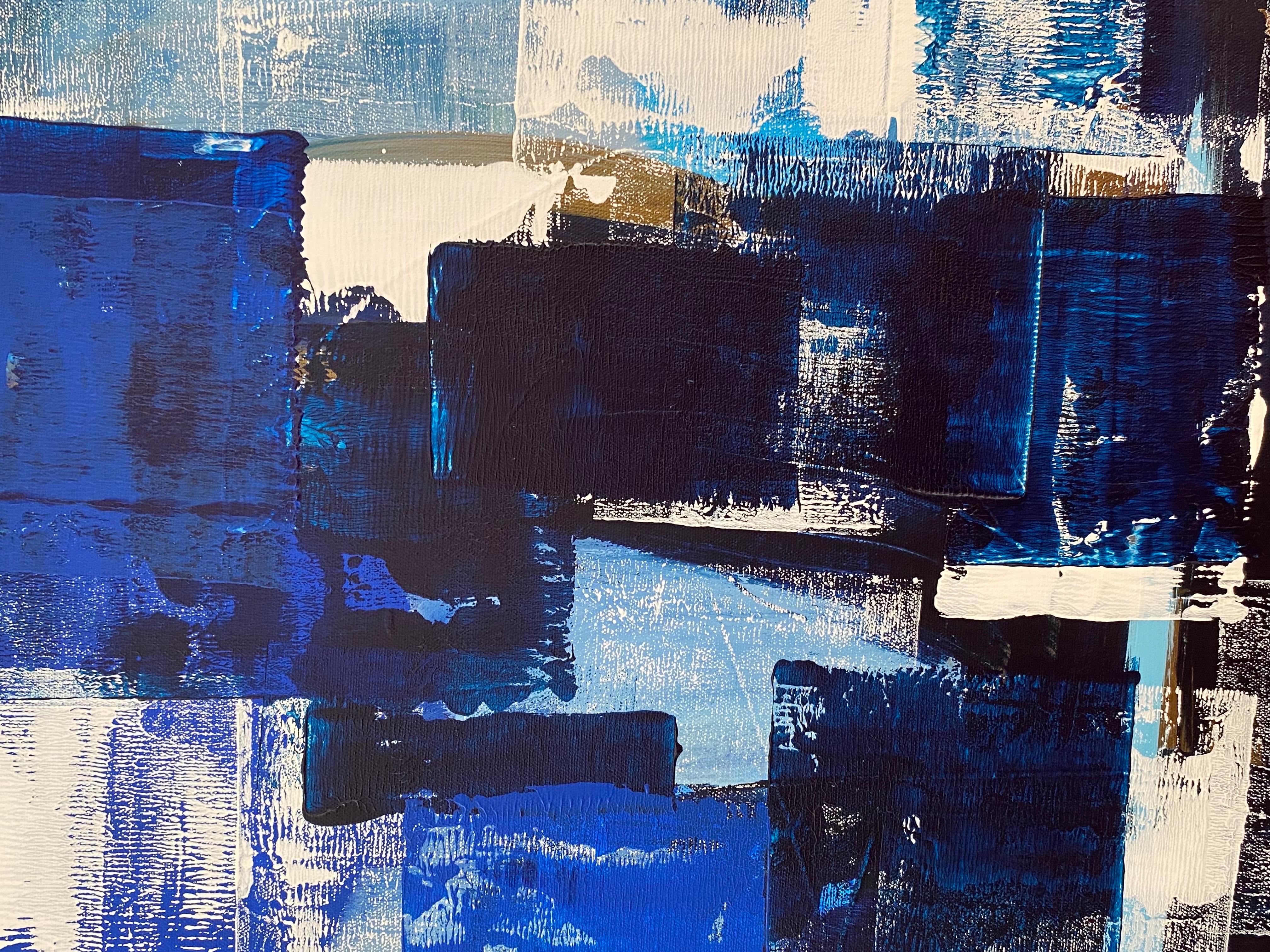 Modern Large Blue Abstract Painting Titled 
