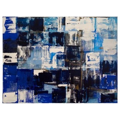 Grande peinture abstraite bleue intitulée « Mykos » de Rebecca Ruoff, 2021