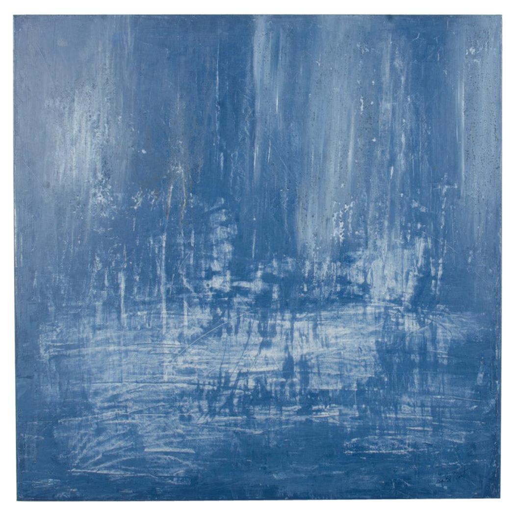 Large Blue Abstract Venetian Plaster Painting, Carol L.Post,  2019 For Sale