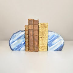 Large Blue Agate Geode Quartz Bookends – Natural Stone Statement Decor