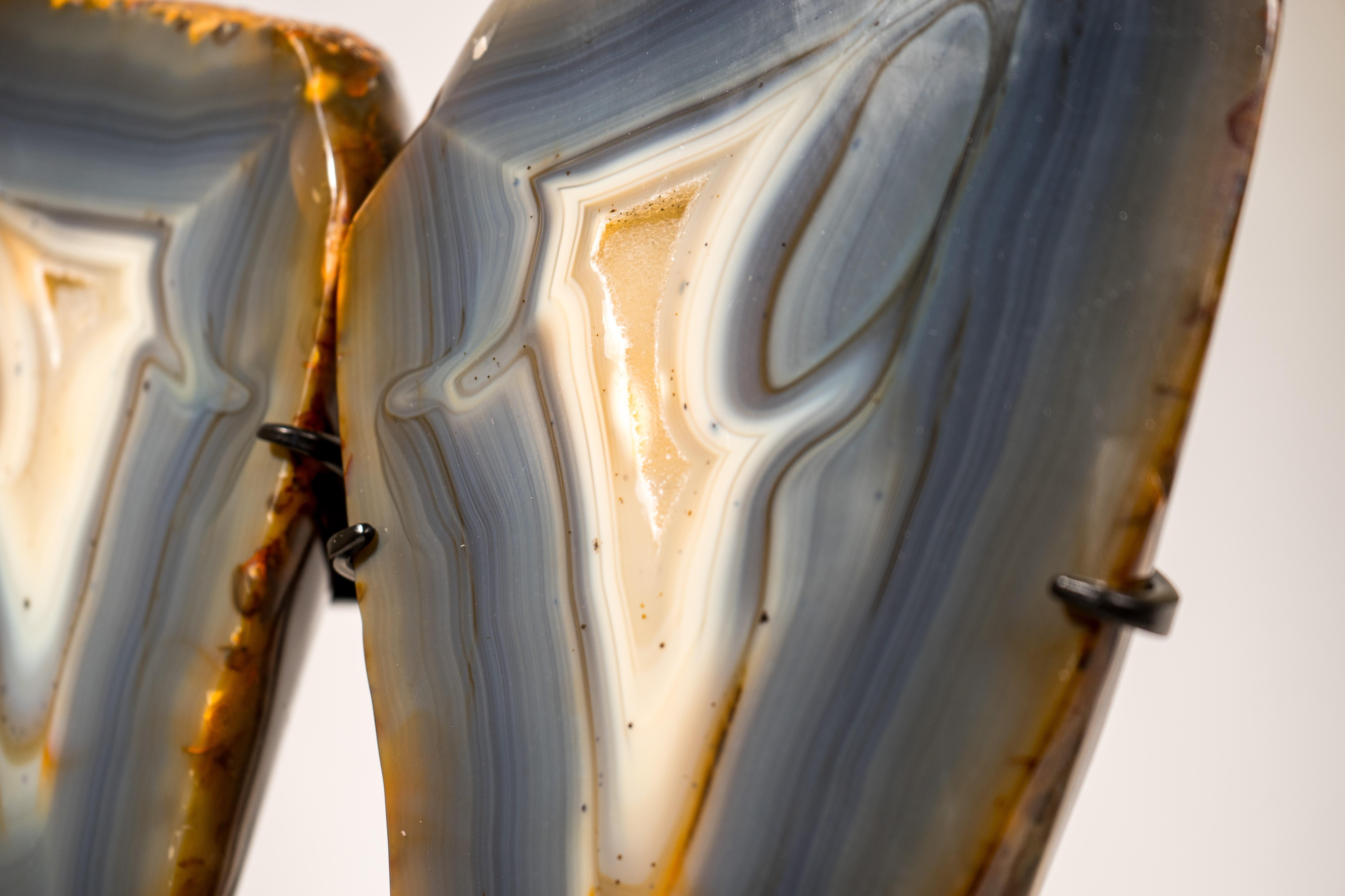 Blue & Amber Agate Geode Butterfly Wings, Natural Sculptured Geode on Stand For Sale 5