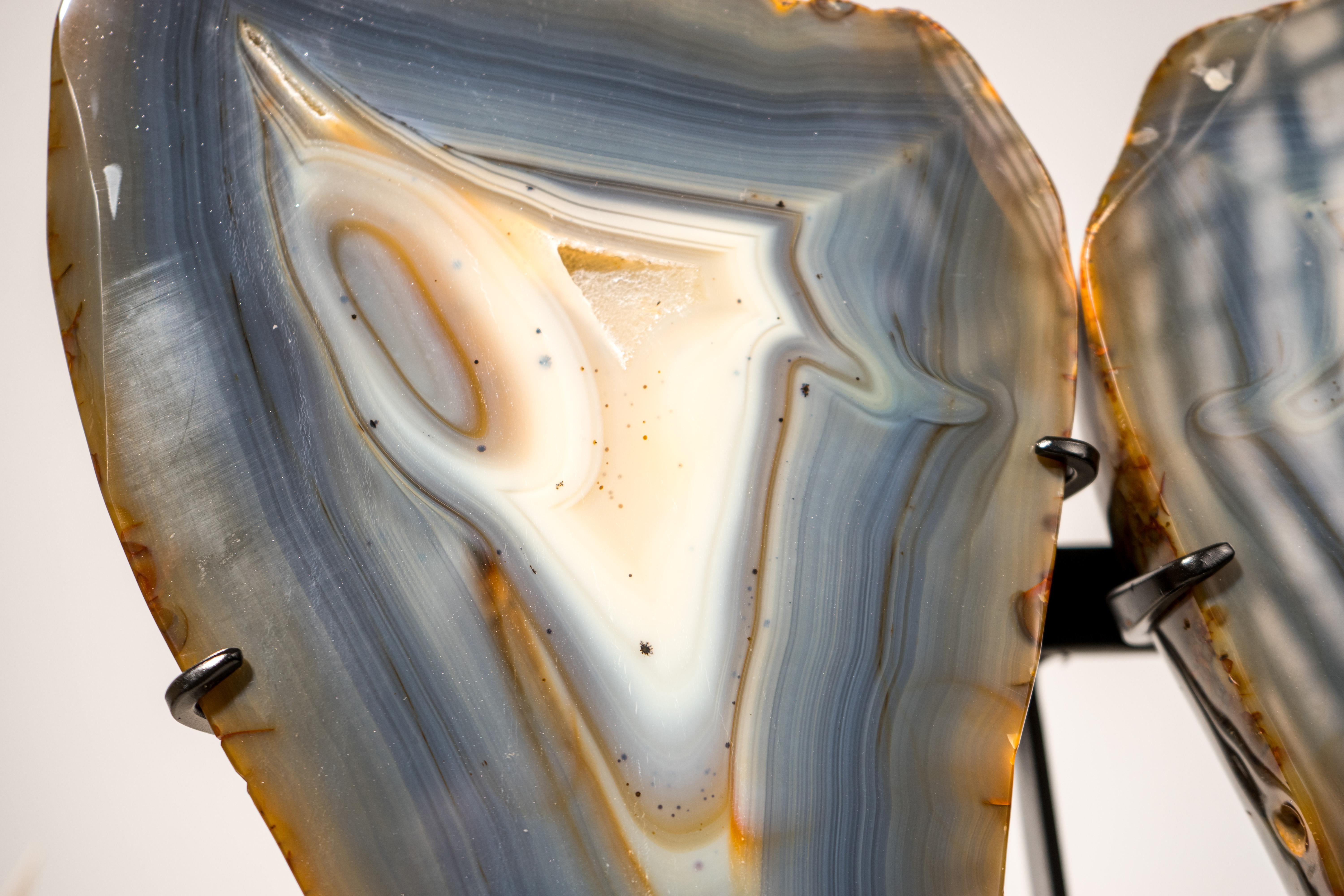 Blue & Amber Agate Geode Butterfly Wings, Natural Sculptured Geode on Stand For Sale 6