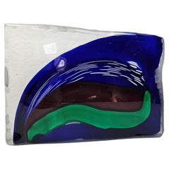Gran objeto de cristal de Murano azul y verde de Stefano Toso, años 90