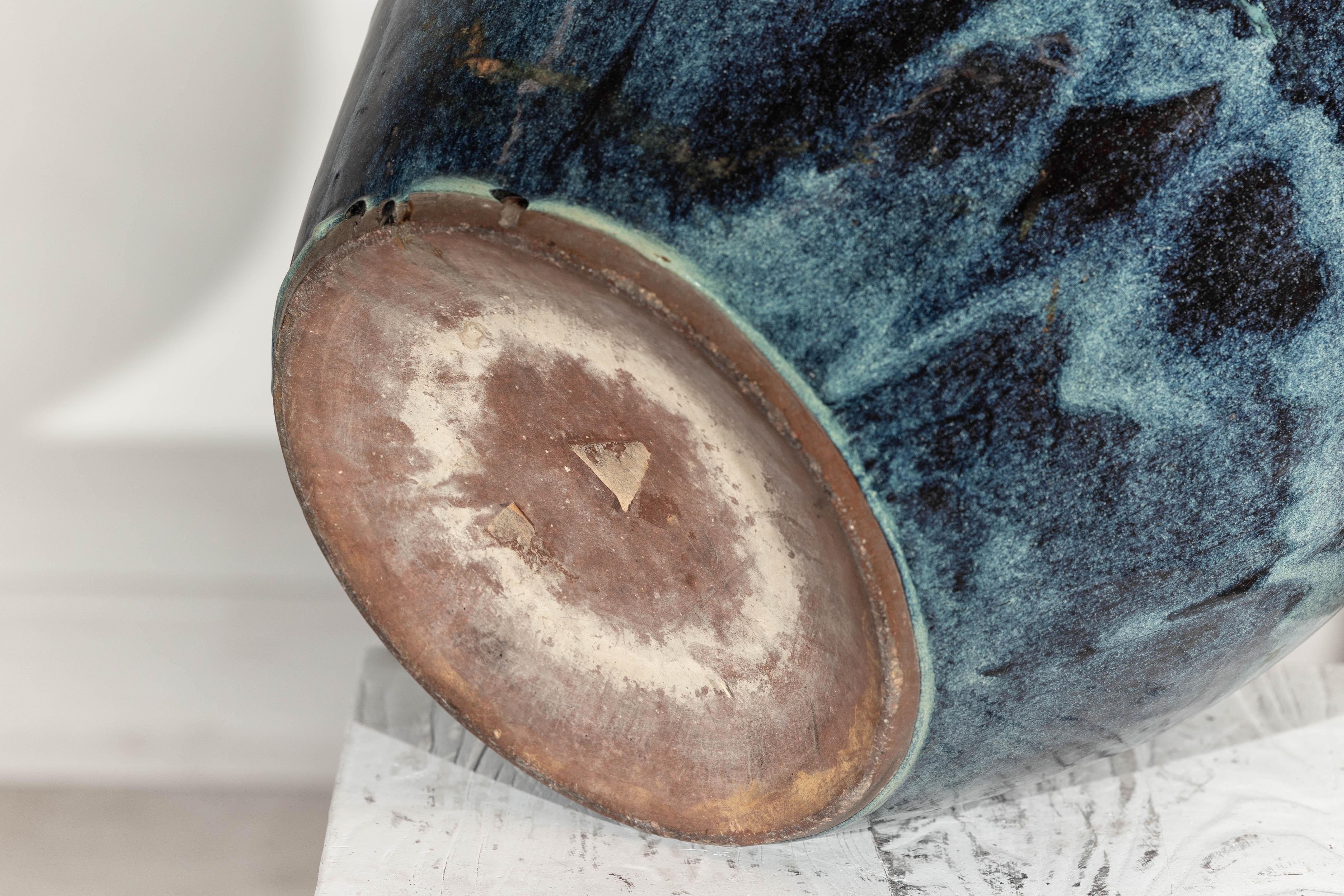Grande jardinière en céramique émaillée bleue et aqua de forme arrondie en vente 7