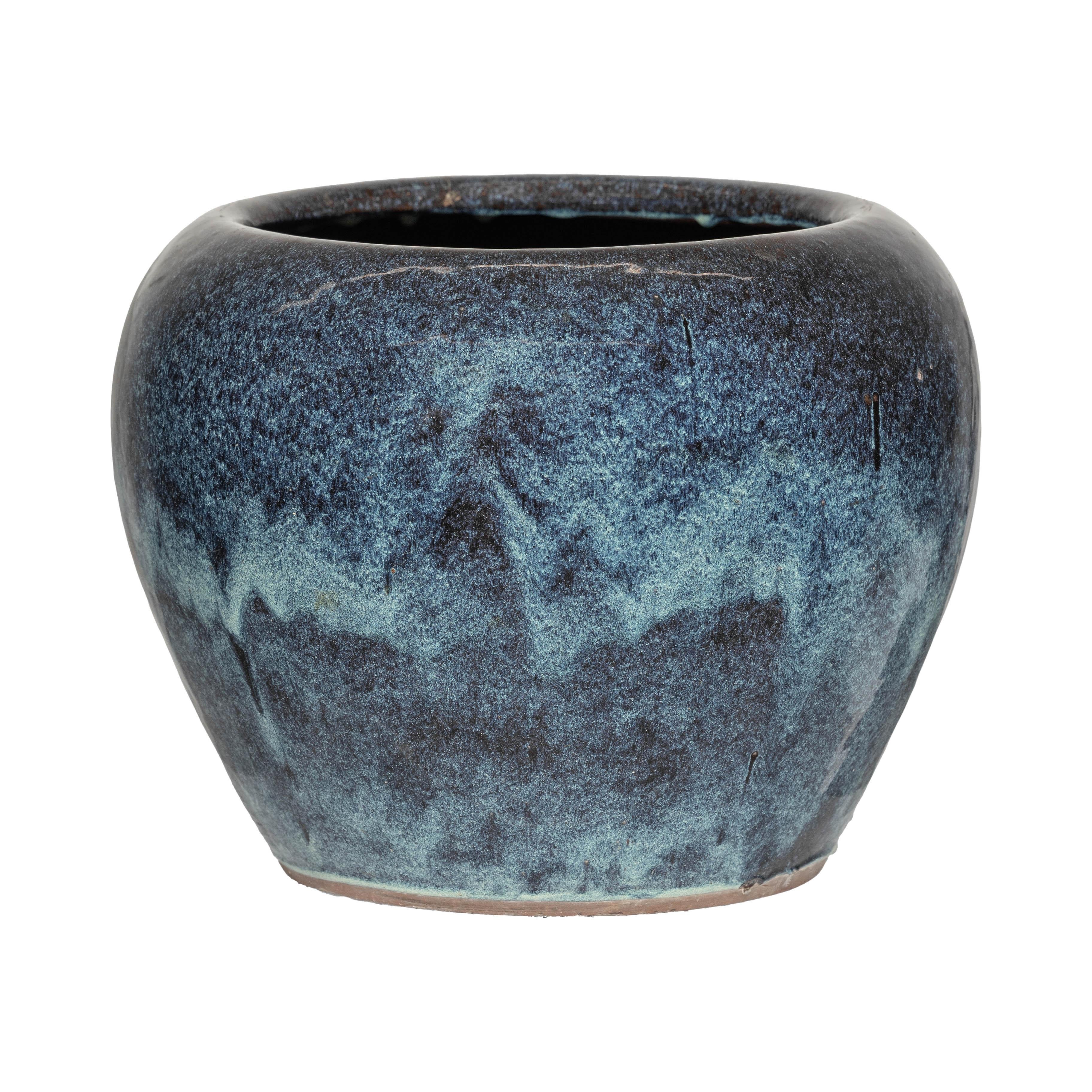 Grande jardinière en céramique émaillée bleue et aqua de forme arrondie en vente 9