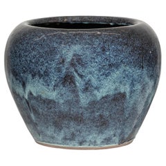 Large Blue and Aqua Glazed Ceramic Planter with Rounded Form