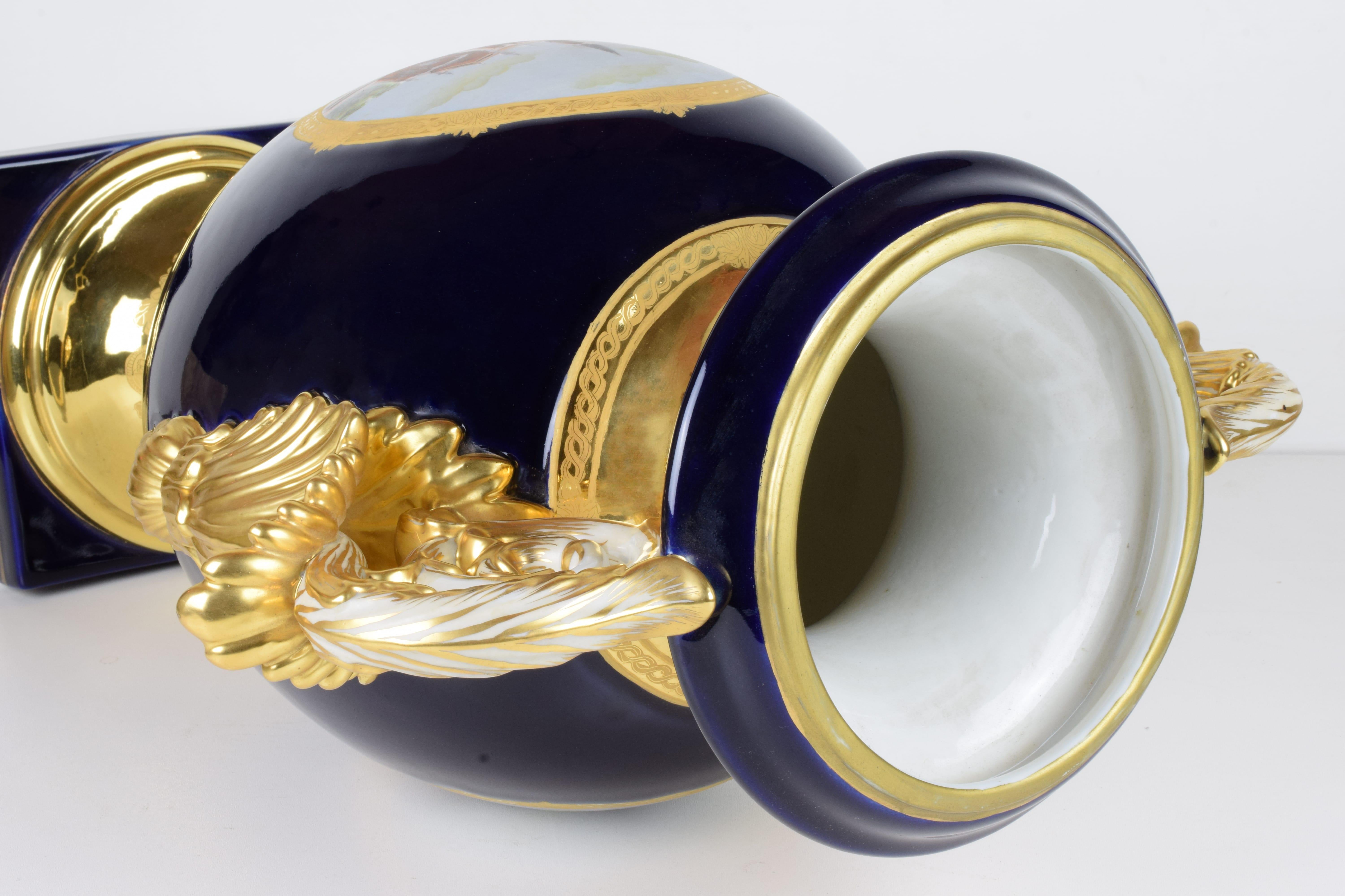 Large Blue and Gold Porcelain Vase For Sale 5