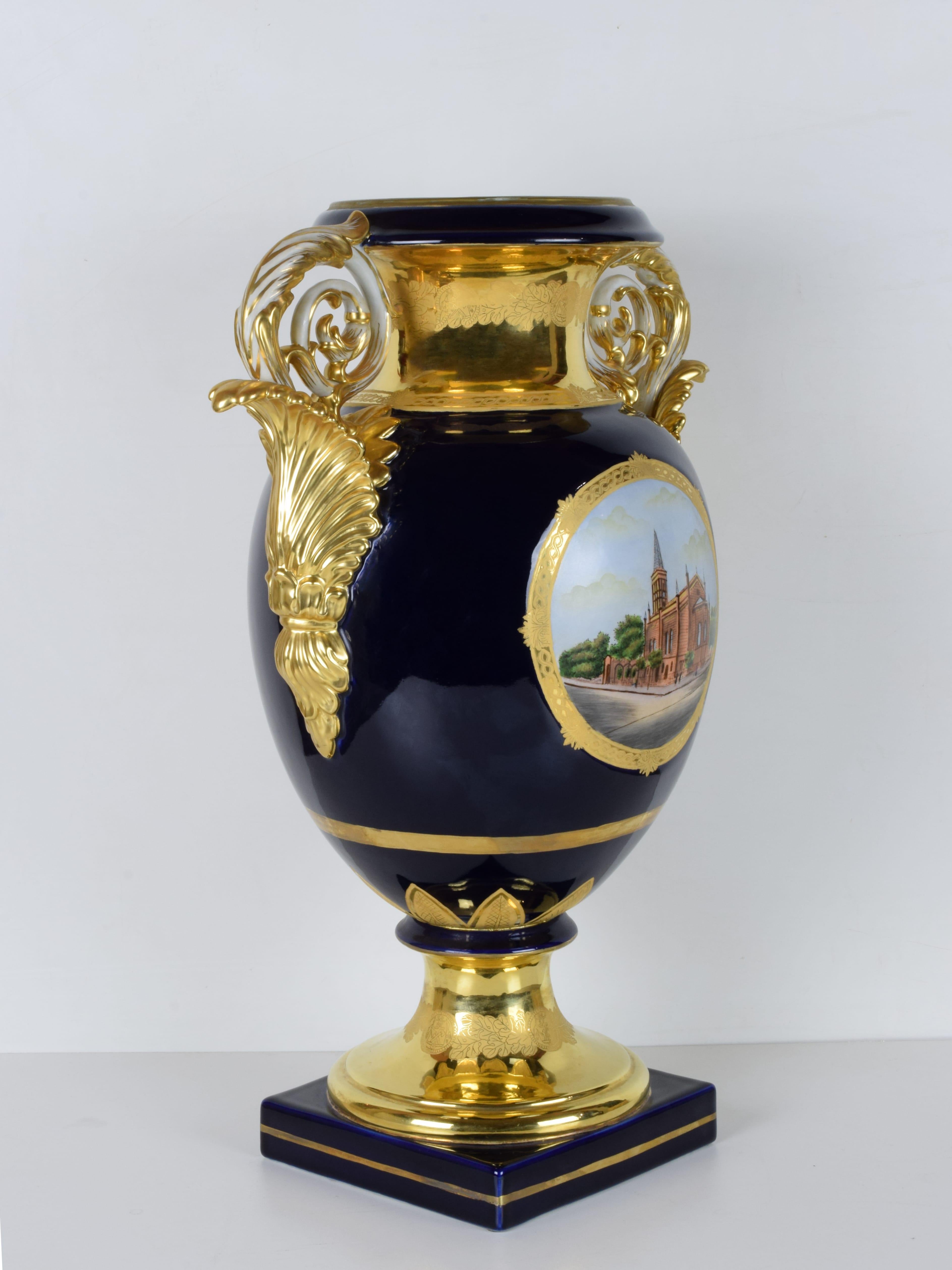 Empire Large Blue and Gold Porcelain Vase For Sale