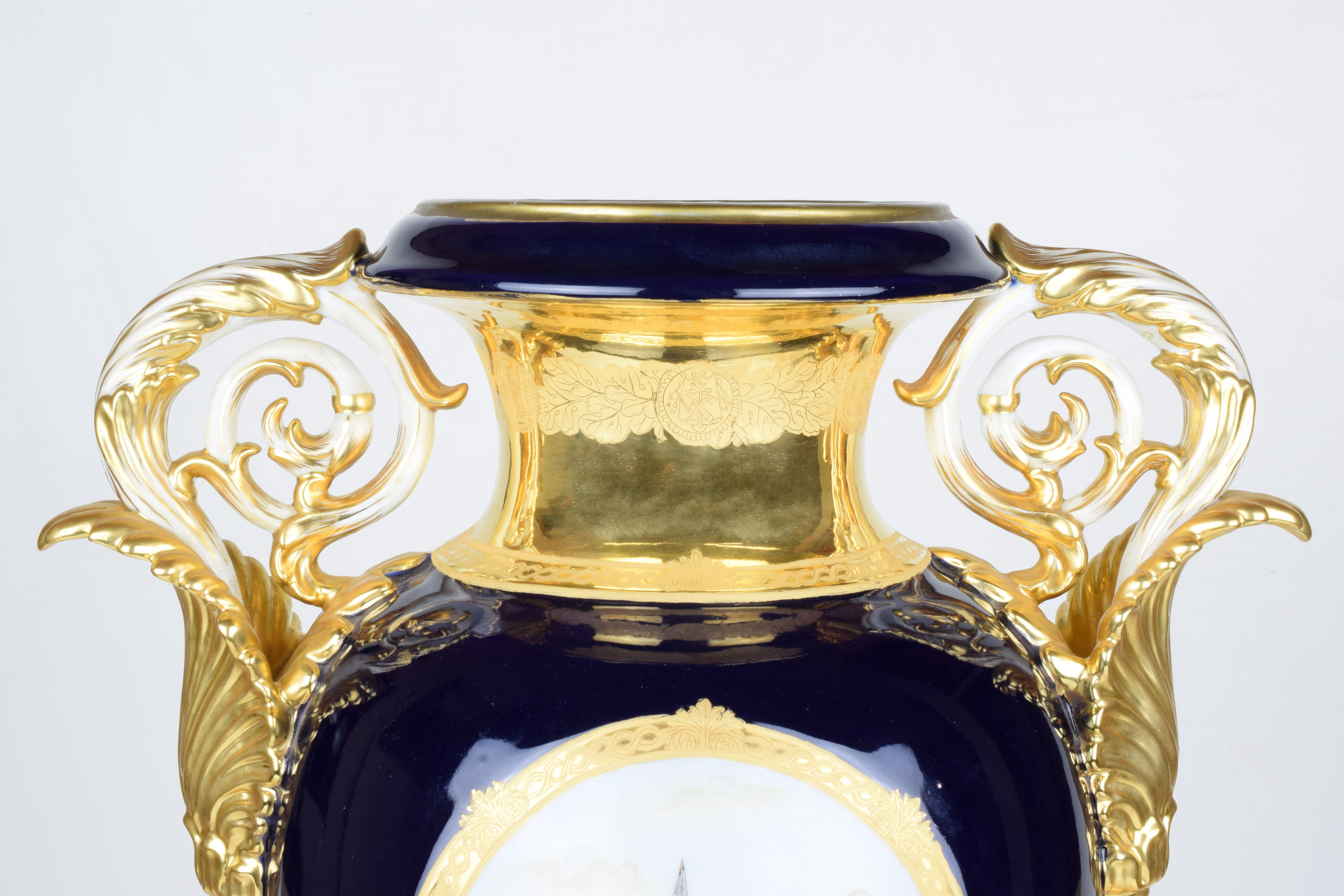 Large Blue and Gold Porcelain Vase For Sale 1