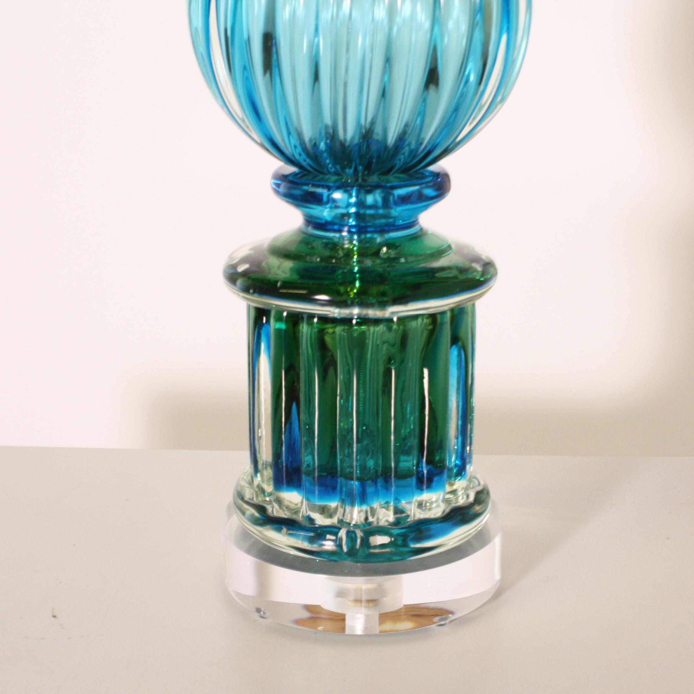 Italian Large Blue and Green Marbro for Seguso Lamp, circa 1950