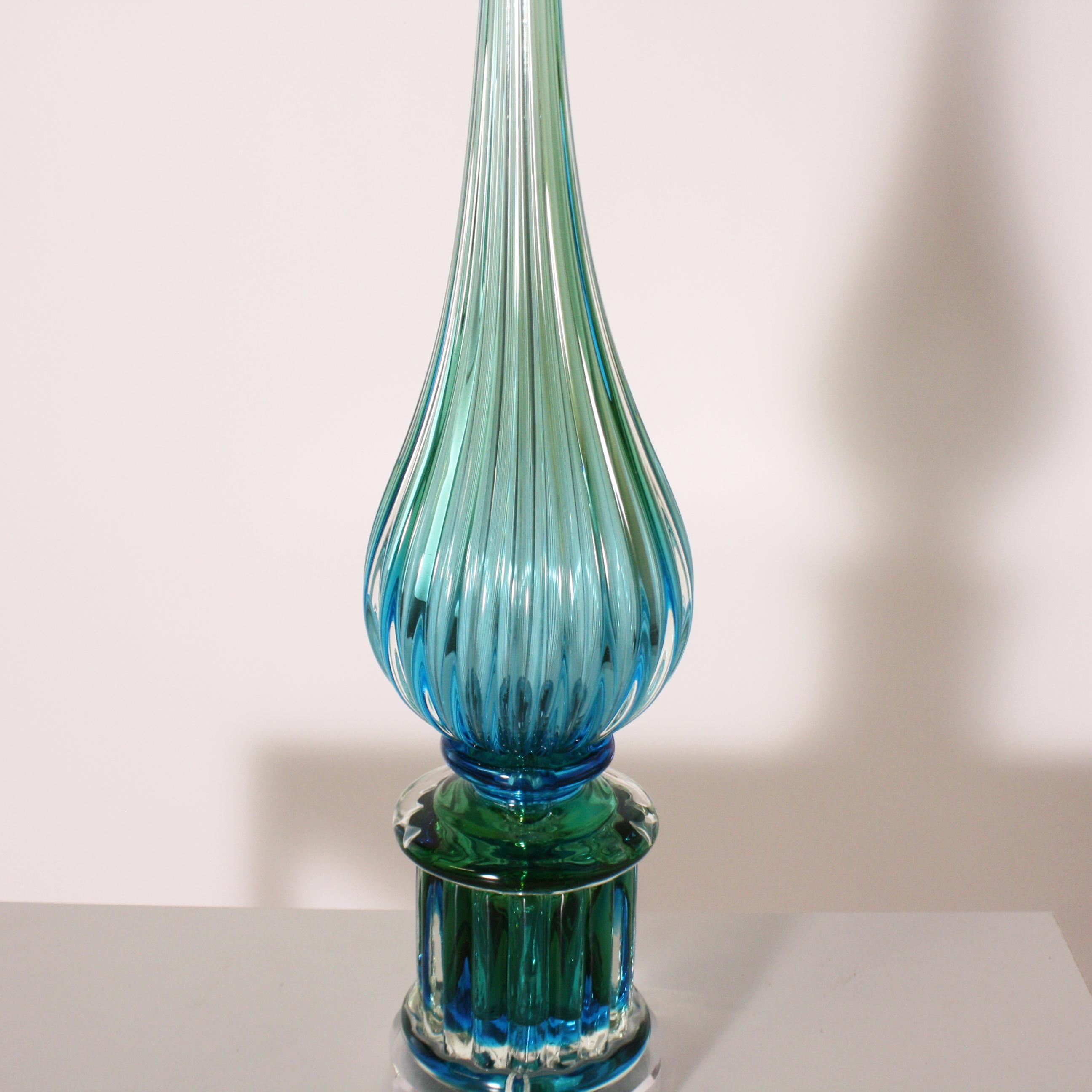 Large Blue and Green Marbro for Seguso Lamp, circa 1950 In Good Condition In Dallas, TX