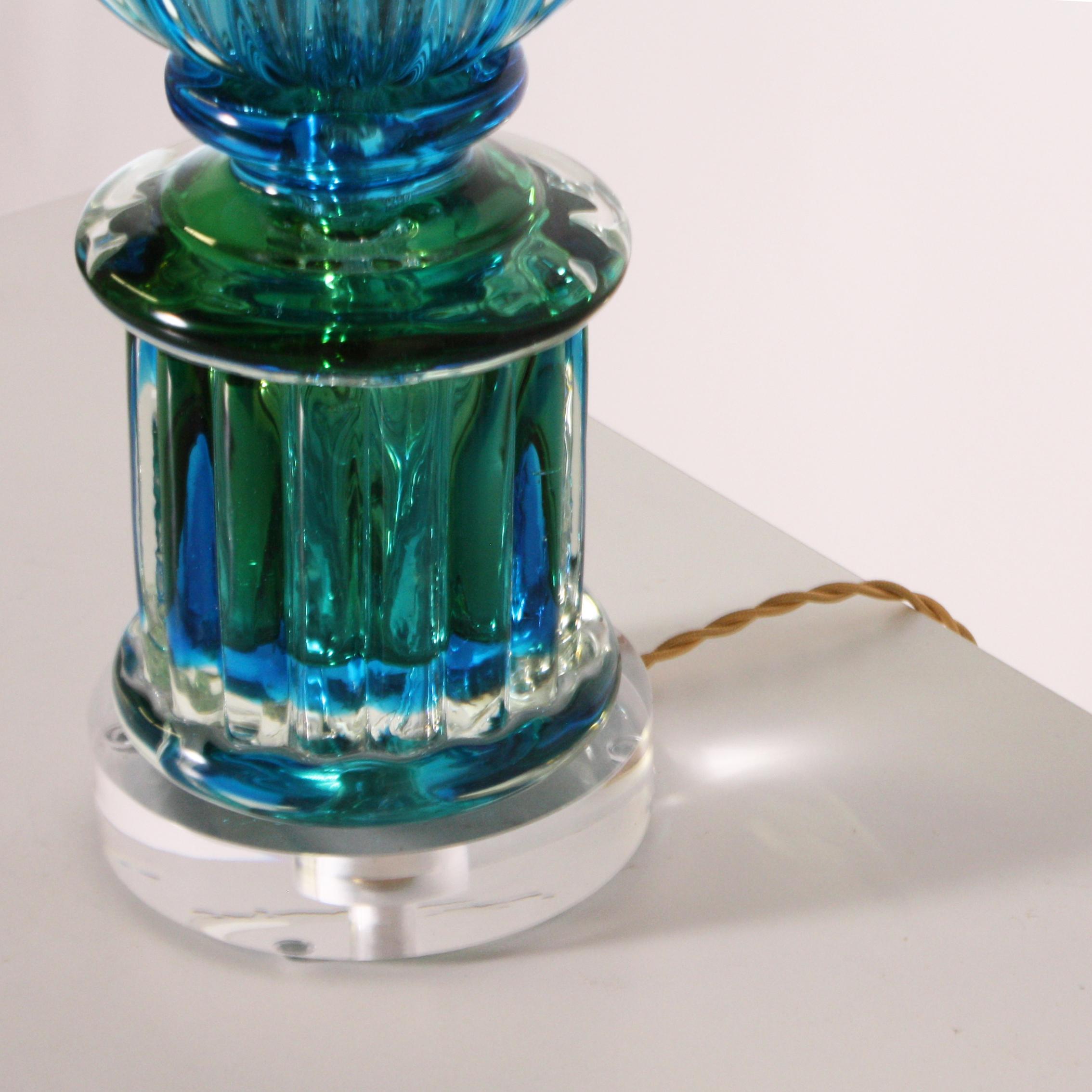 Murano Glass Large Blue and Green Marbro for Seguso Lamp, circa 1950