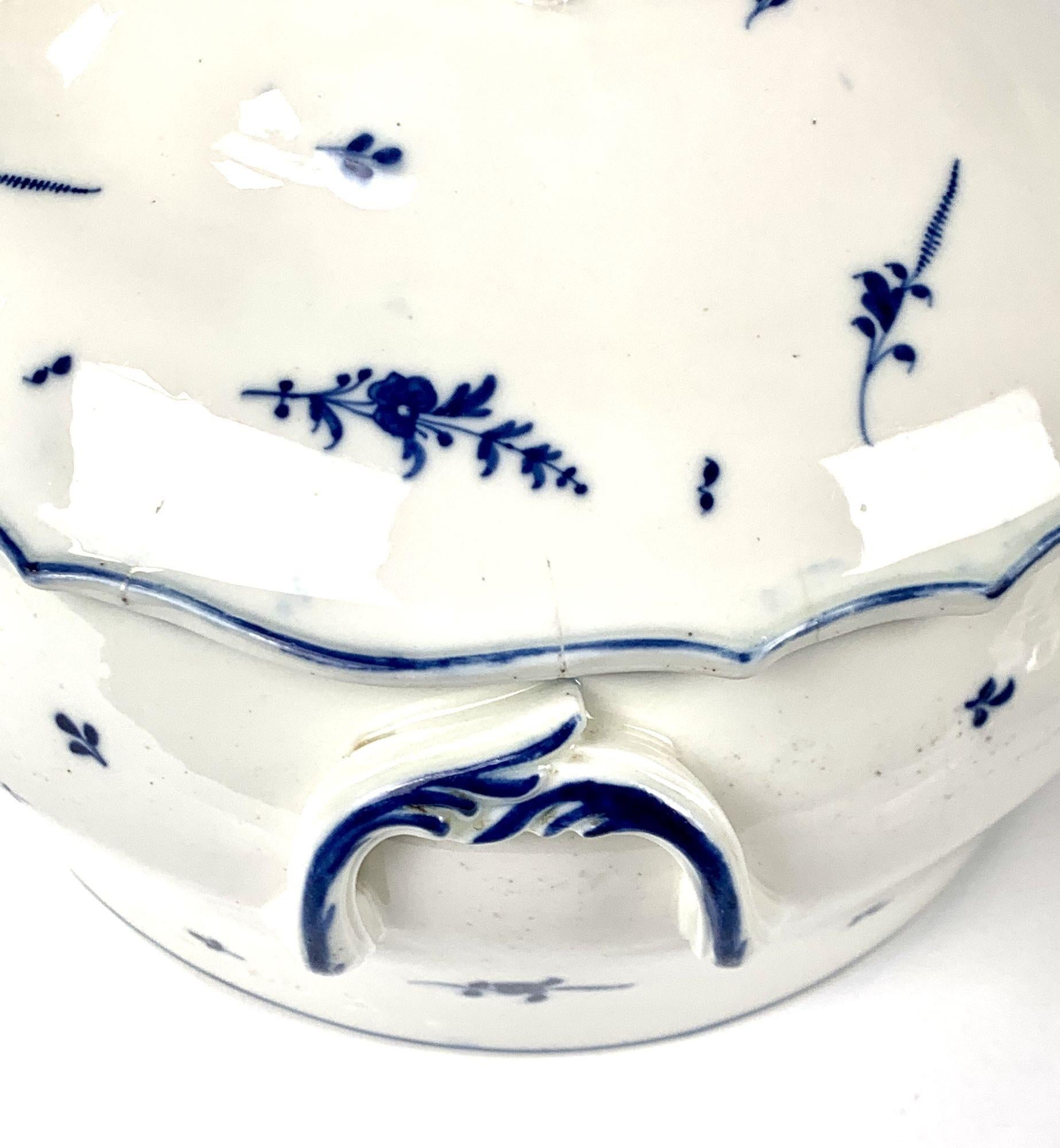 Large Blue and White Arras Porcelain Round Soup Tureen French 18th Century For Sale 2