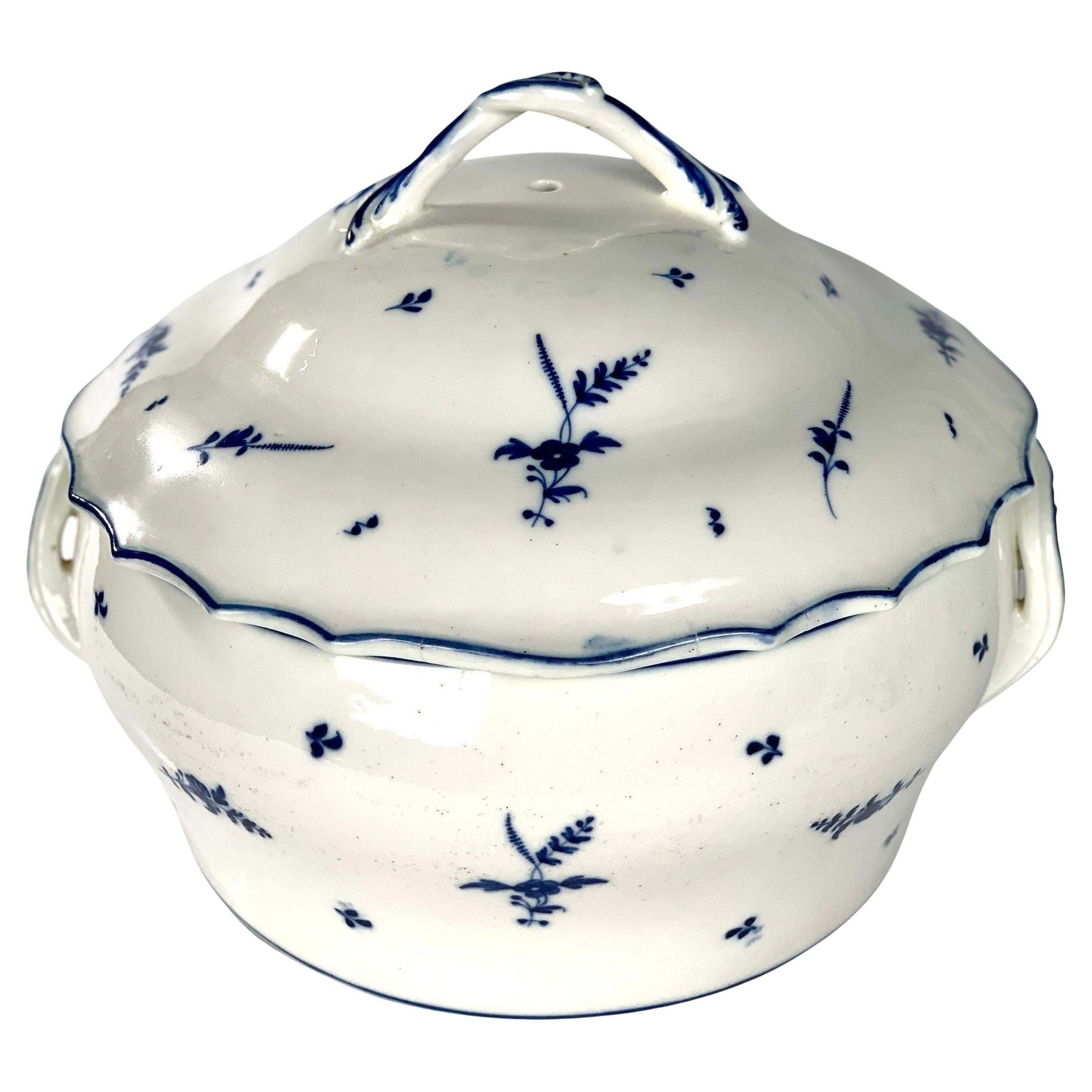 Large Blue and White Arras Porcelain Round Soup Tureen French 18th Century For Sale