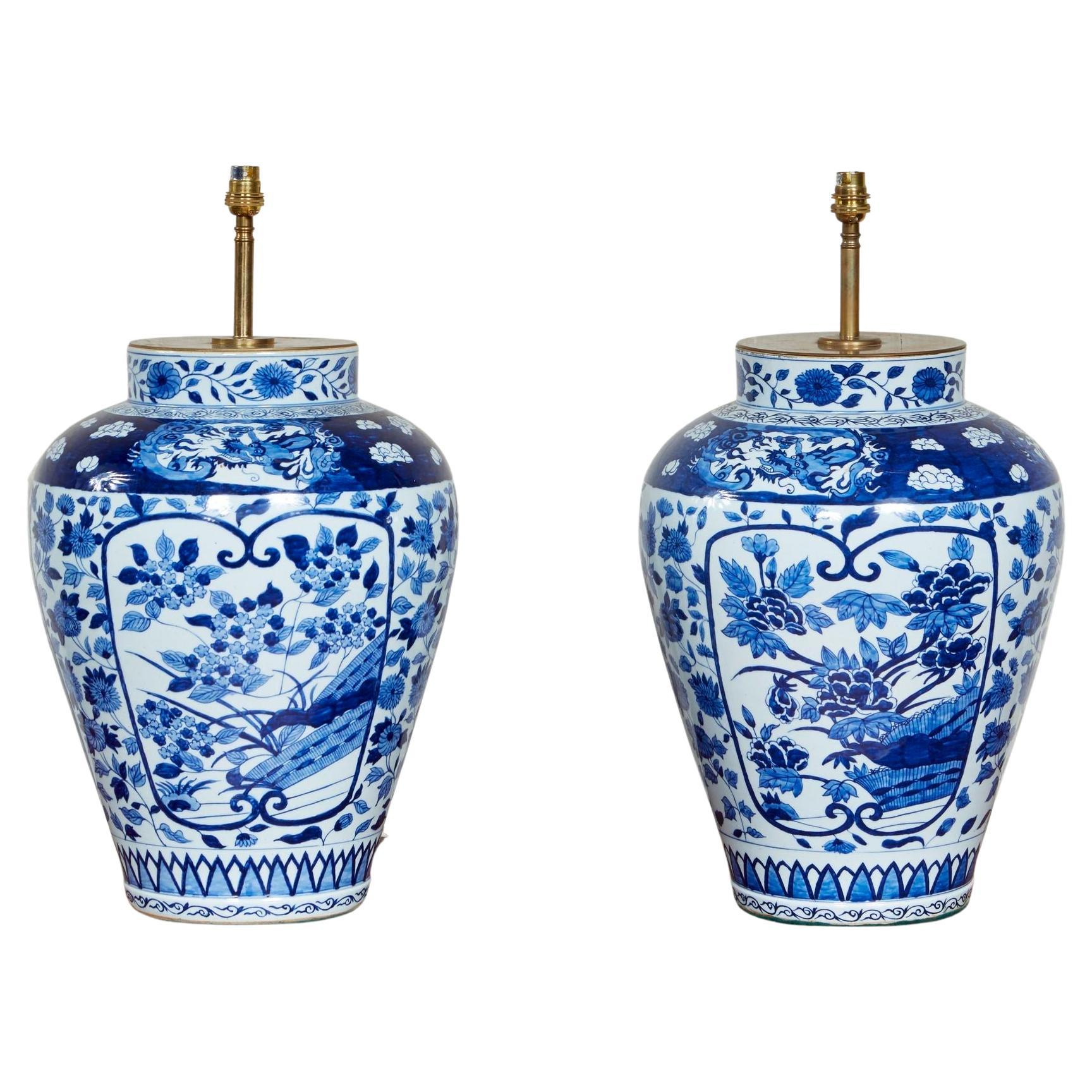 Large Blue and White Ceramic Lamps