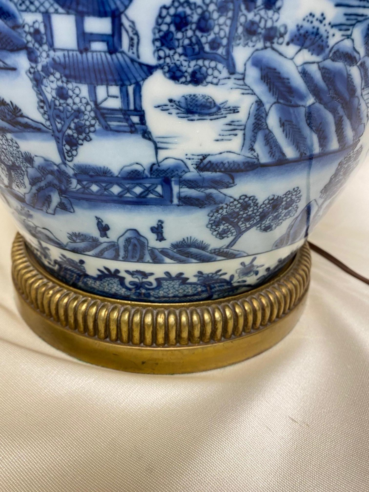 Porcelain Large Blue and White Chinese Export Vase with Ormolu Mounts as Lamp