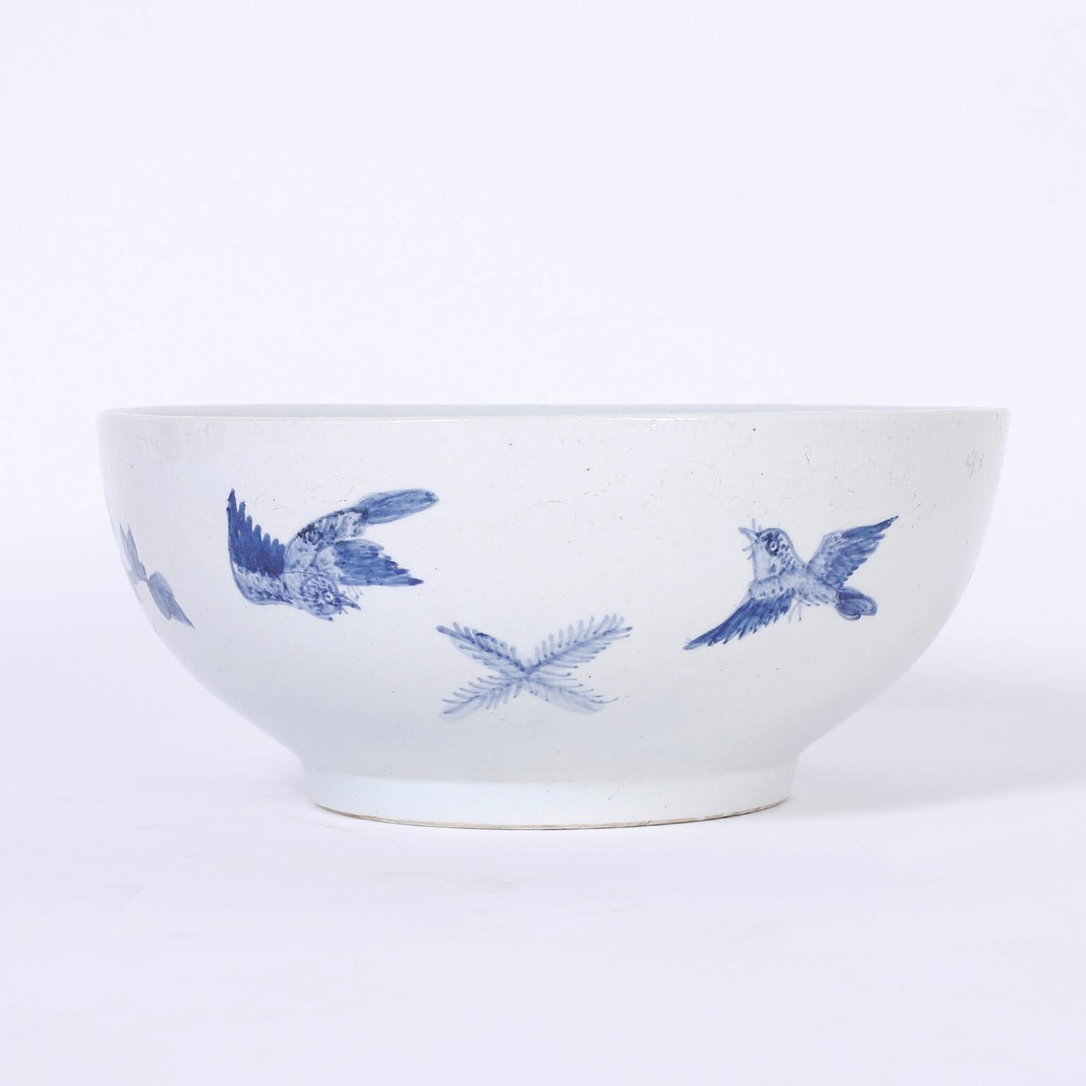 large blue and white bowl