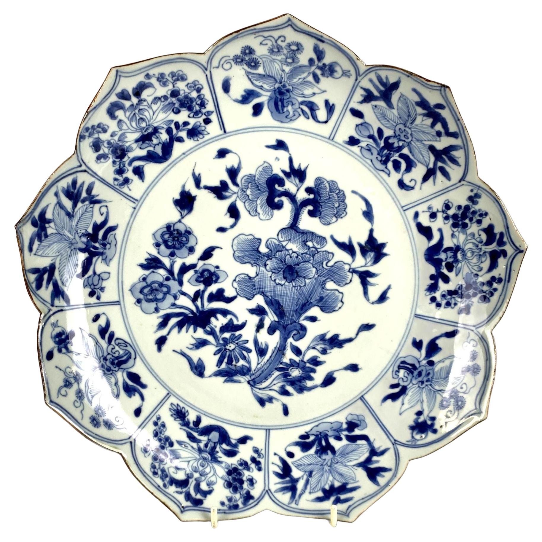 Large Blue and White Chinese Porcelain Lotus Flower Dish 18th Century C-1770
