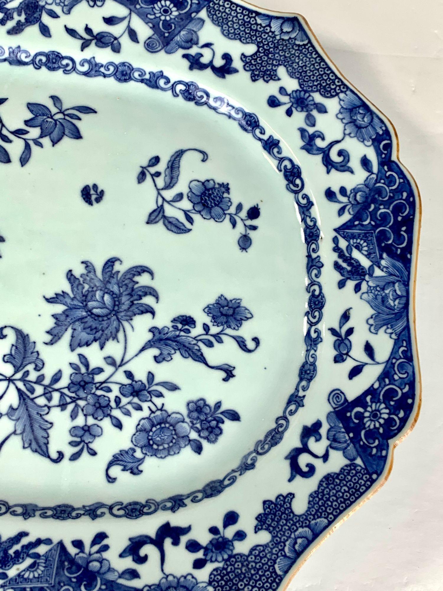 18th Century Large Blue and White Chinese Porcelain Platter Circa 1770 Qianlong Era