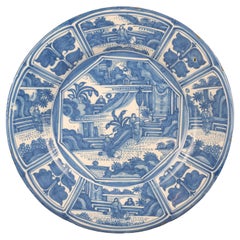 Large Blue and White Chinoiserie Dish Delft, circa 1670 Chinese Figures