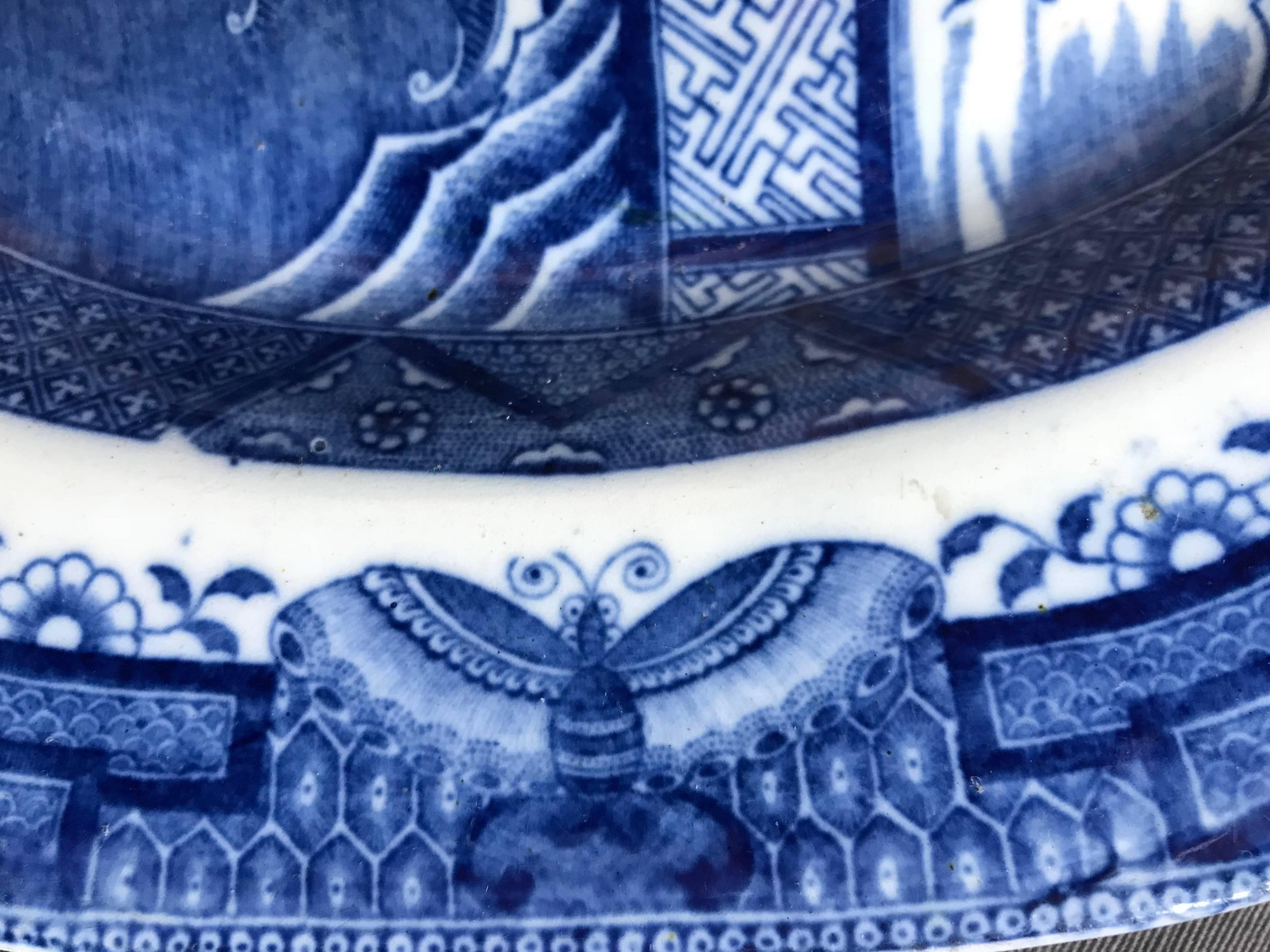 19th Century Large Blue and White Chinoiserie Platter