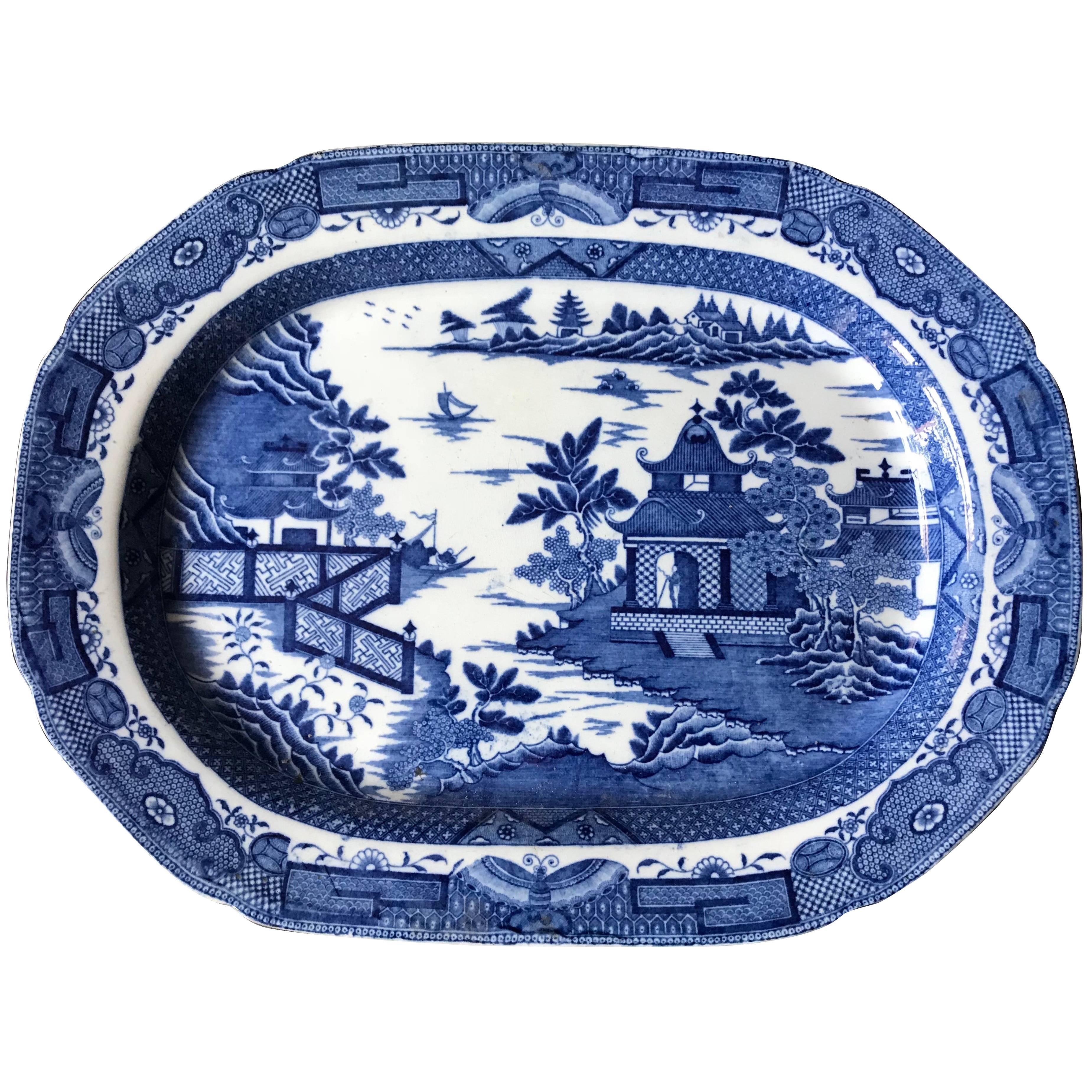 Large Blue and White Chinoiserie Platter