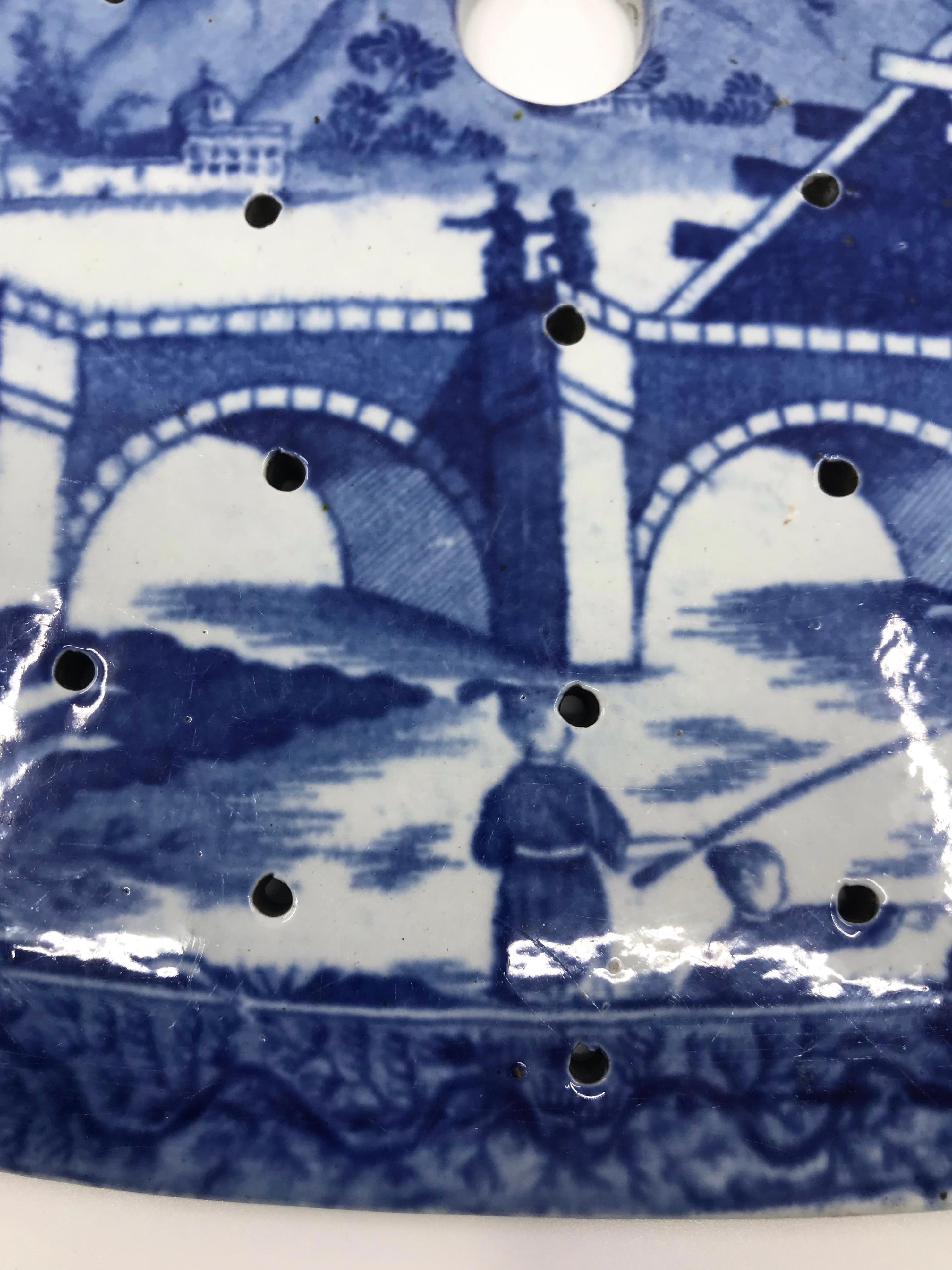 English Large Blue and White Chinoiserie Strainer For Sale