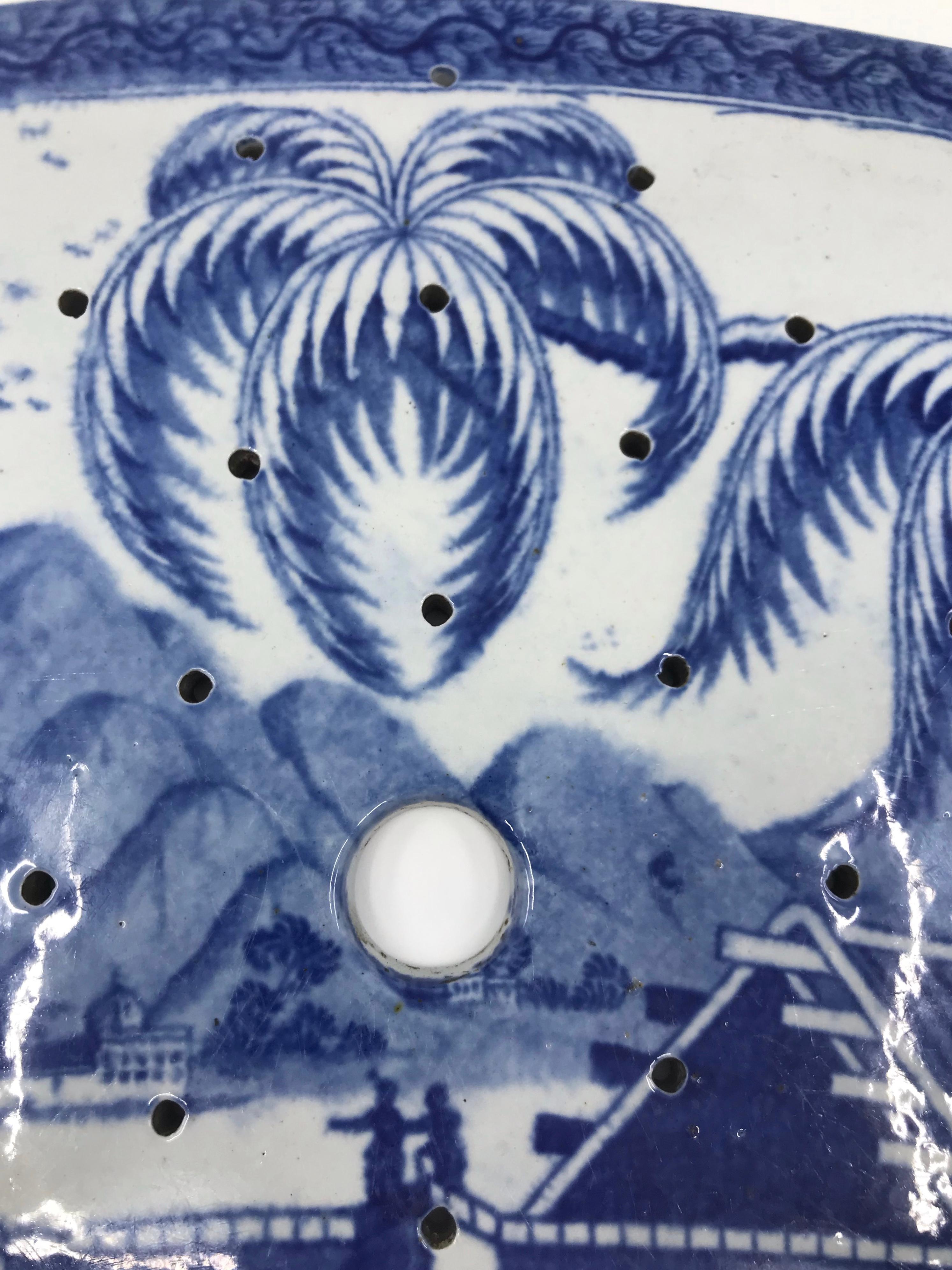 Glazed Large Blue and White Chinoiserie Strainer For Sale