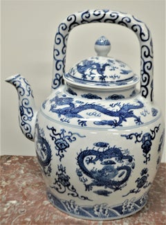 Large Blue and White Decorative Chinese Porcelain Tea Pot with Dragon Design