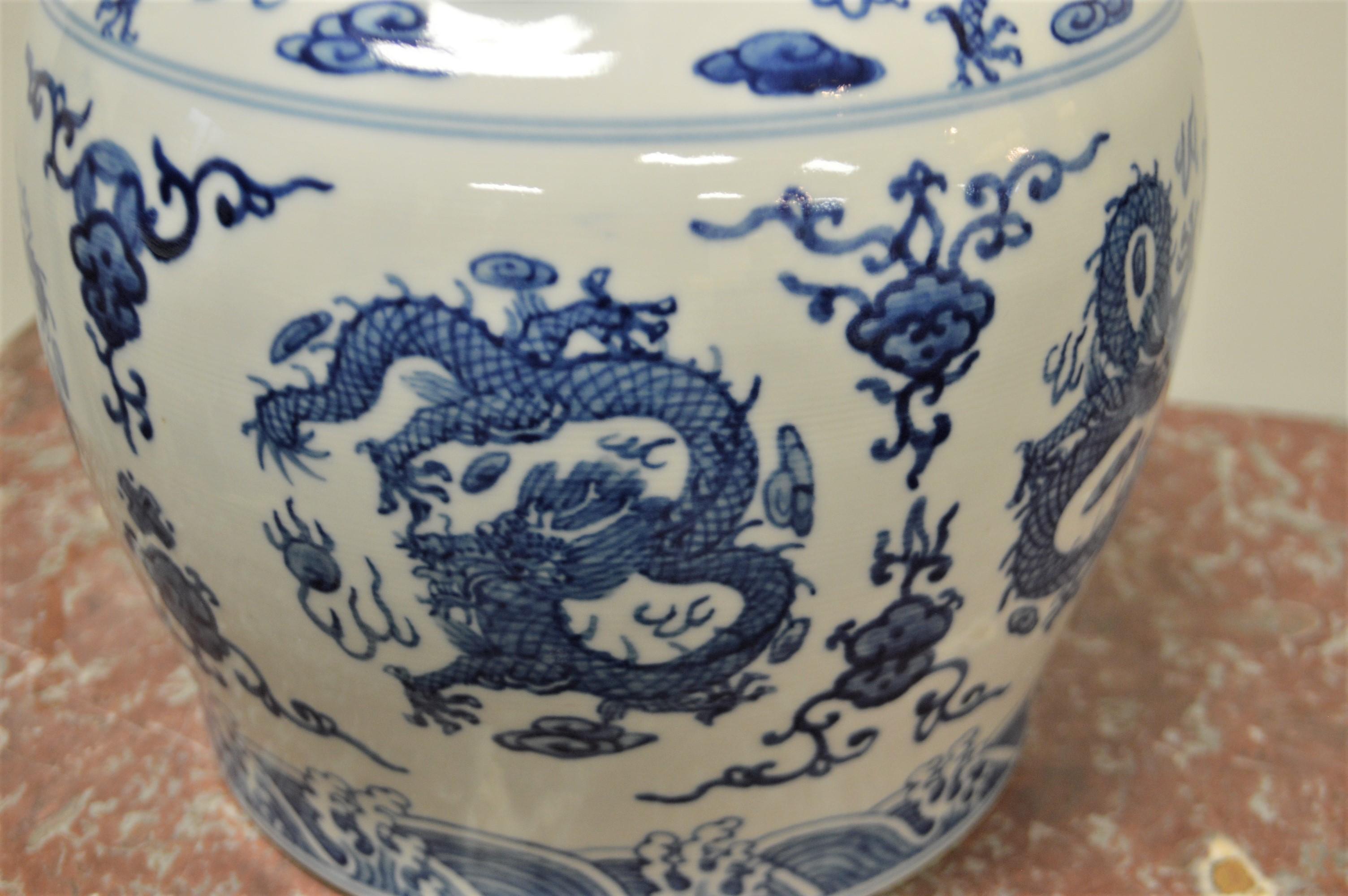 Chinese Export Large Blue and White Decorative Chinese Porcelain Tea Pot with Dragon Design