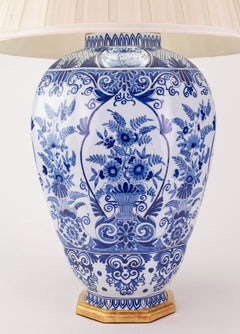 Large Dutch Delft Blue and White Hexagonal Vase Table Lamp, circa 1900