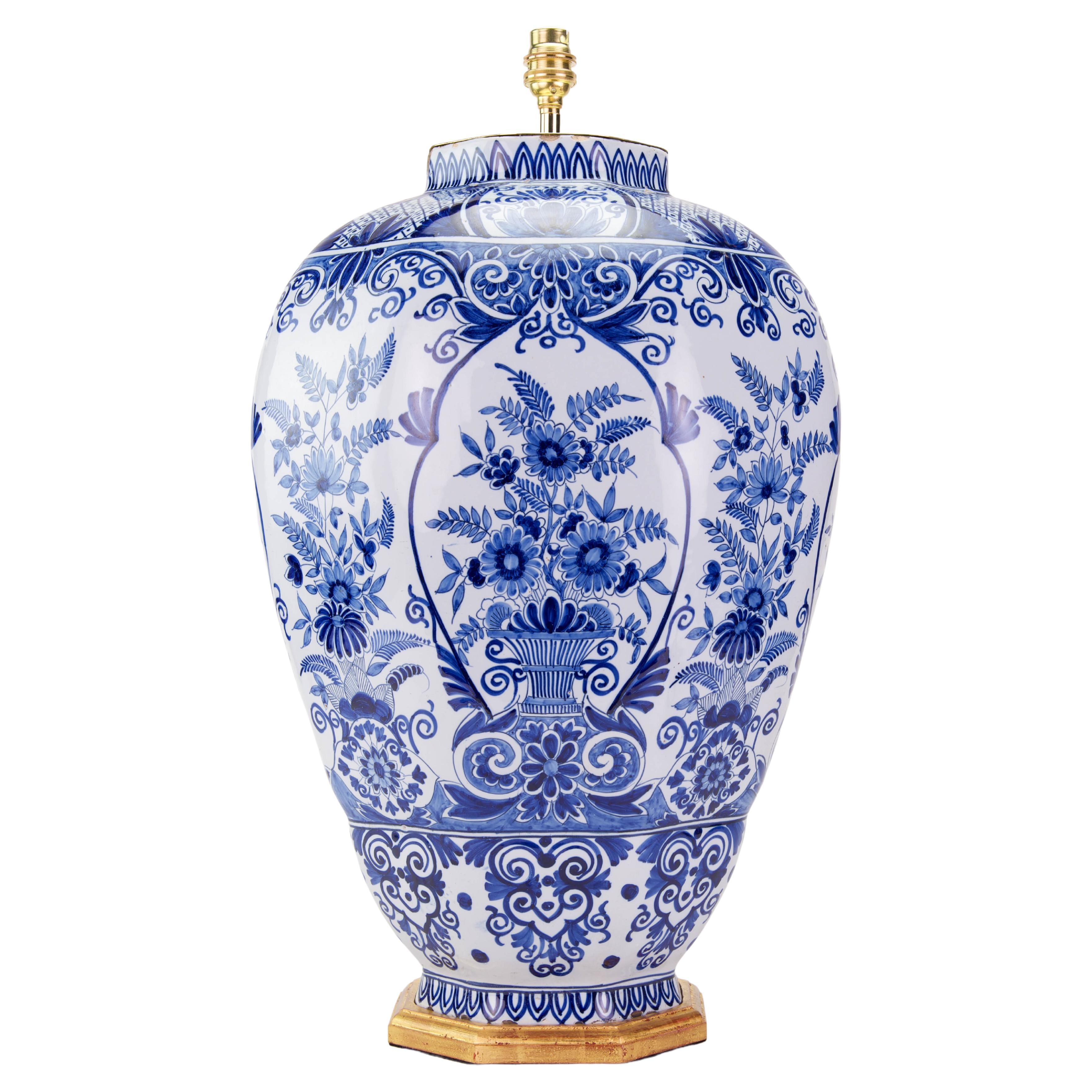 Large Blue and White Delft Antique Table Lamp For Sale