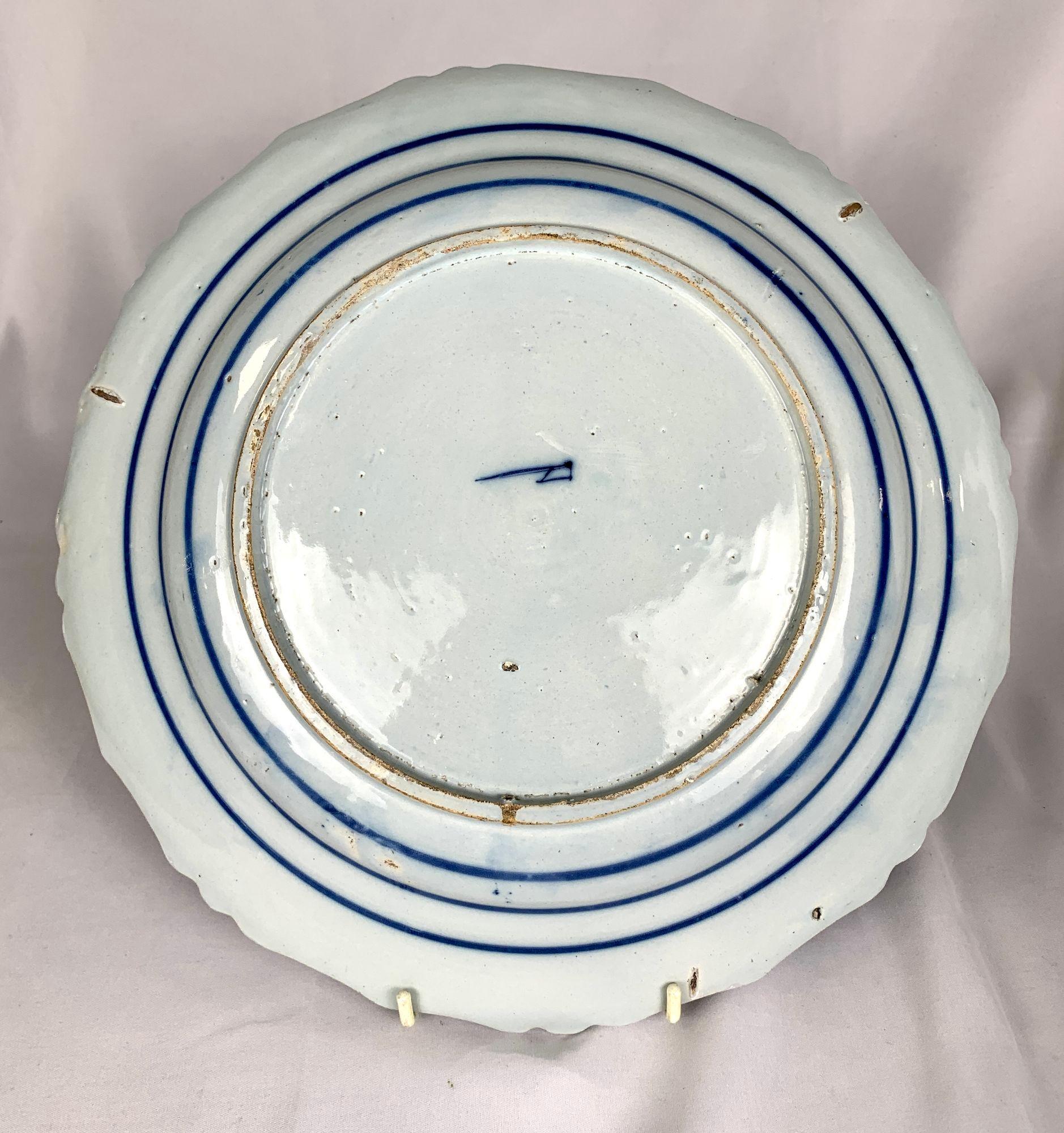 Late 18th Century Large Blue and White Delft Charger Hand Painted at The Axe Holland Circa 1770