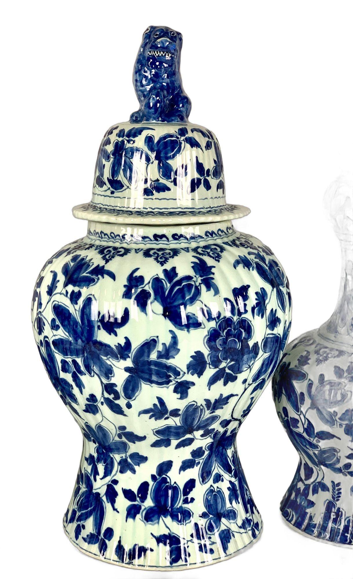 Large Blue and White Delft Garniture Set Hand Painted Netherlands In Excellent Condition In Katonah, NY