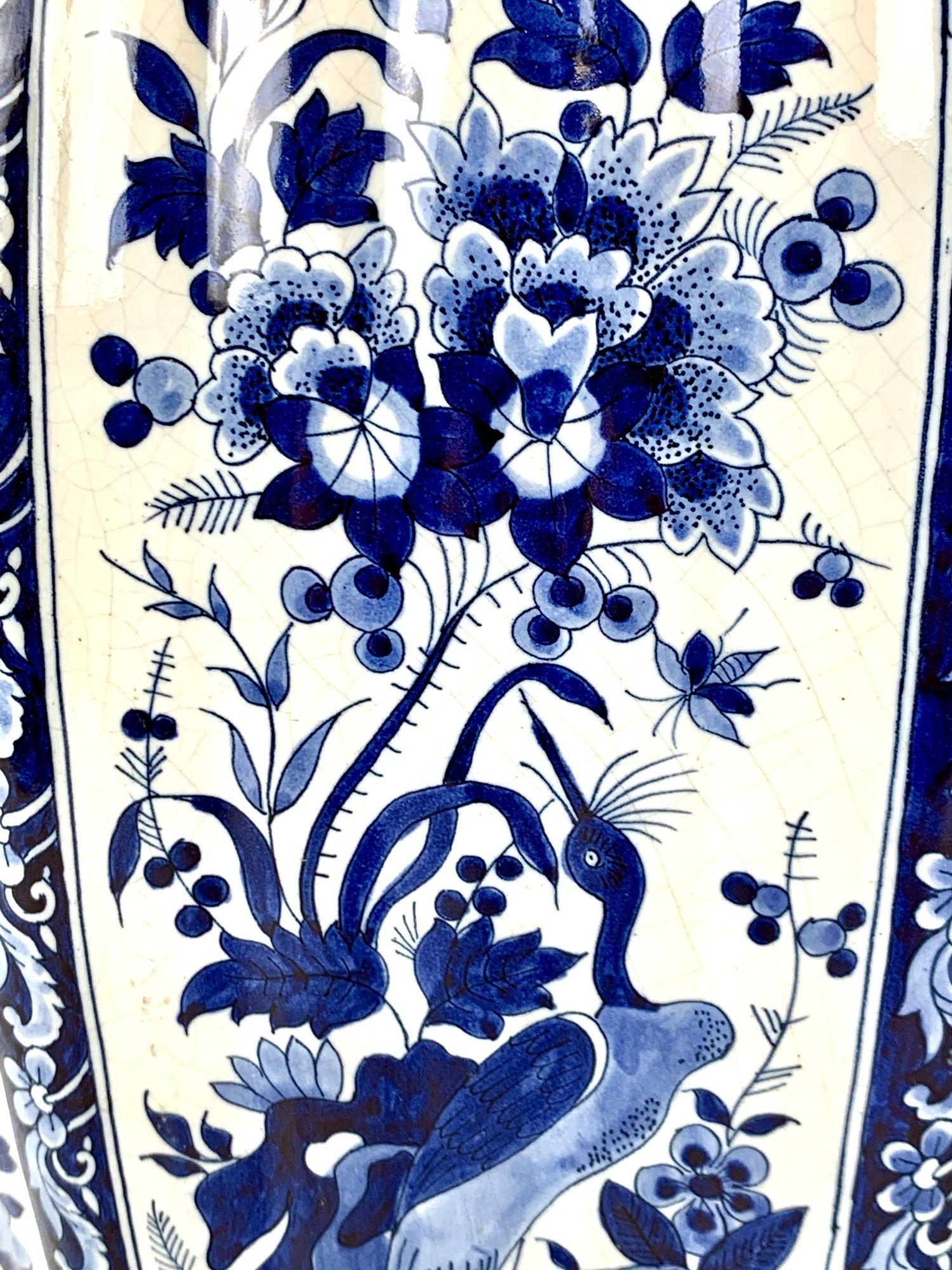 Chinoiserie Large Blue and White Delft Jar Made Belgium Circa 1890 For Sale