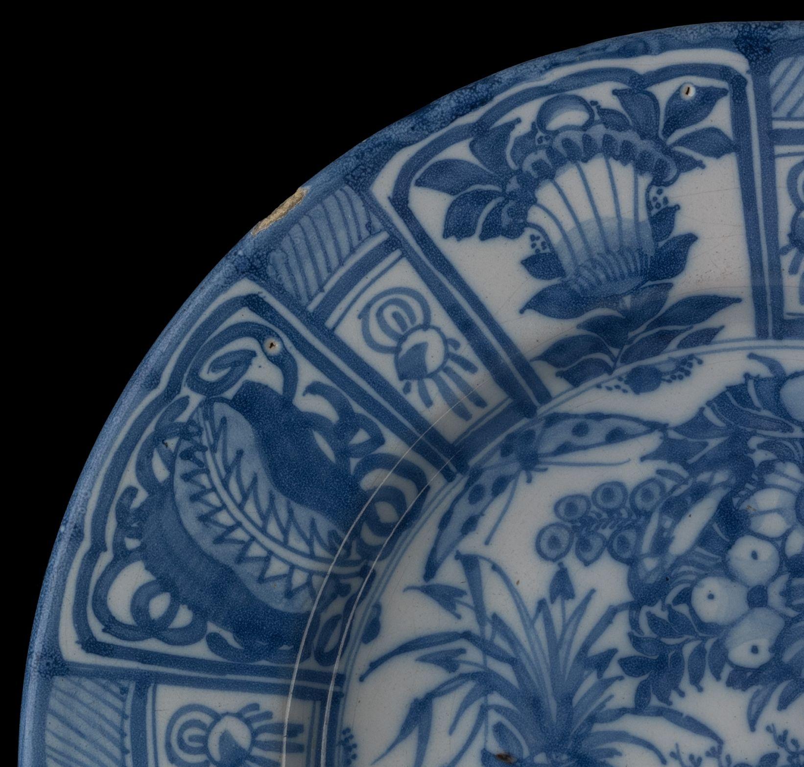 Baroque Large Blue and White Dish with Floral Still Life Delft, 1650-1680 For Sale