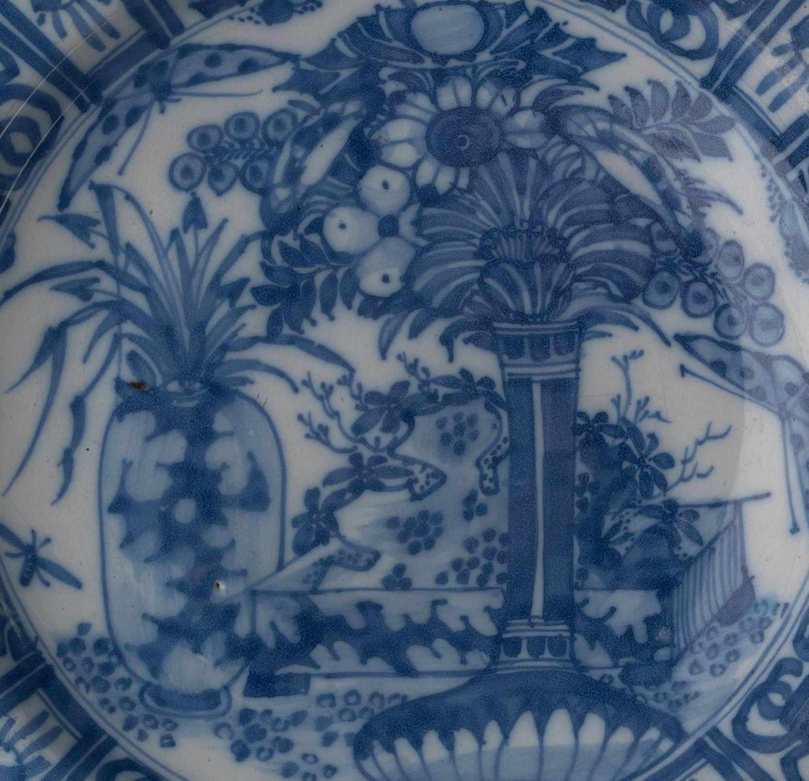 Mid-17th Century Large Blue and White Dish with Floral Still Life Delft, 1650-1680 For Sale