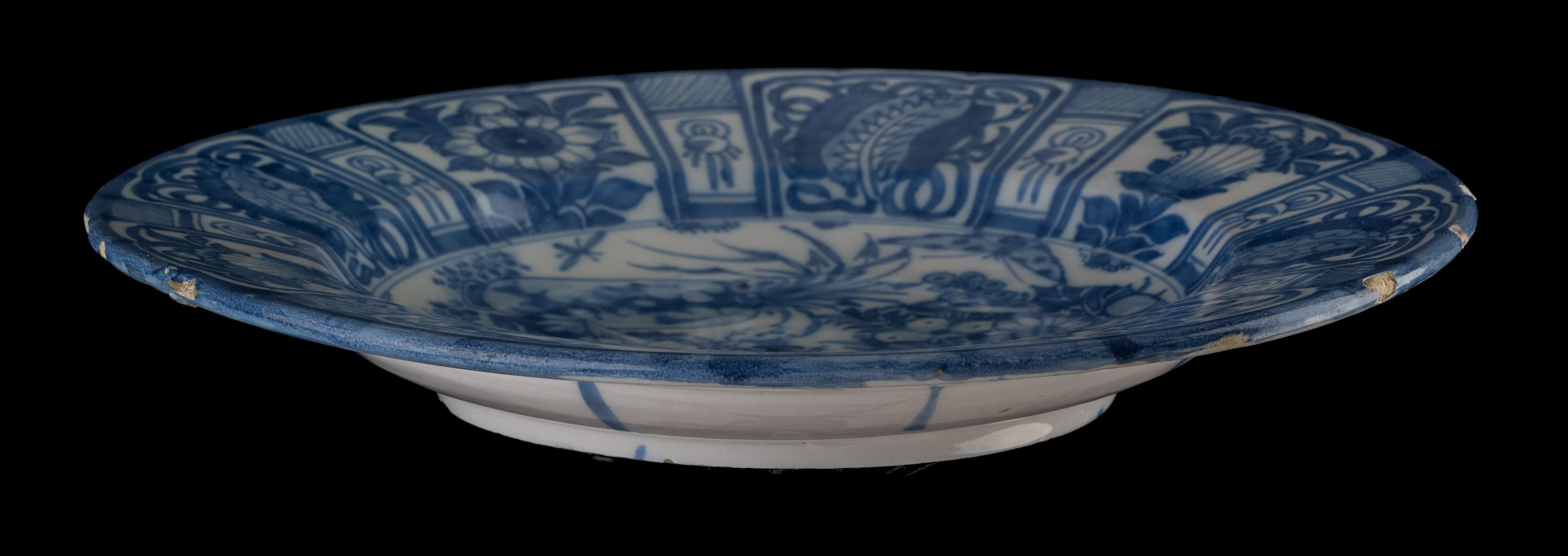 Large Blue and White Dish with Floral Still Life Delft, 1650-1680 For Sale 1