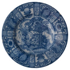 Antique Large Blue and White Dish with Floral Still Life Delft, 1650-1680