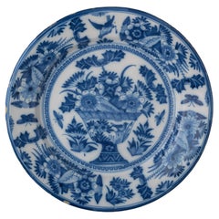 Large Blue and White Dish with Flower Vase, Delft, 1665-1675