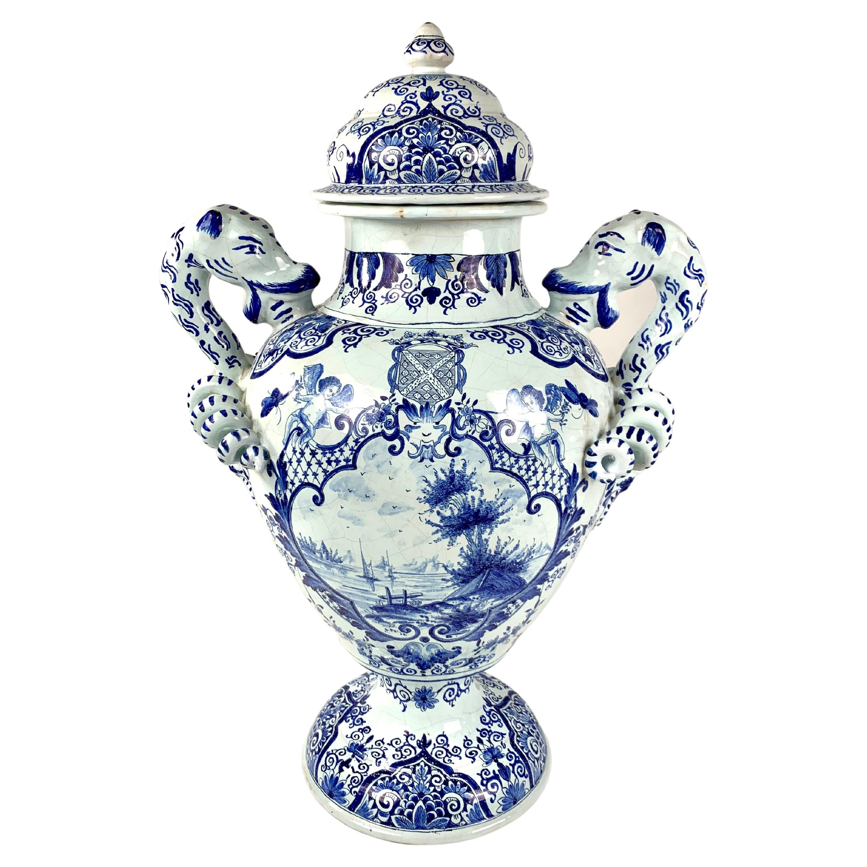 Large Blue and White Dutch Delft Jar 