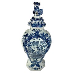 Antique Large Blue and White Dutch Delft Mantle Jar Made at 'T Fortuyn' in 18th Century